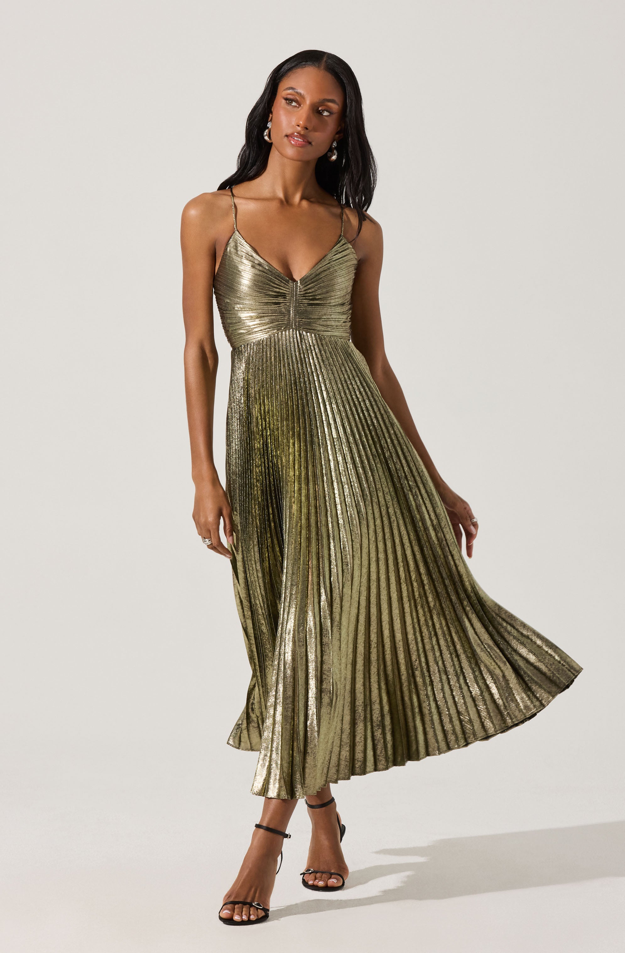 knee length dresses for ladies Blythe Metallic Plisse Midi Dress