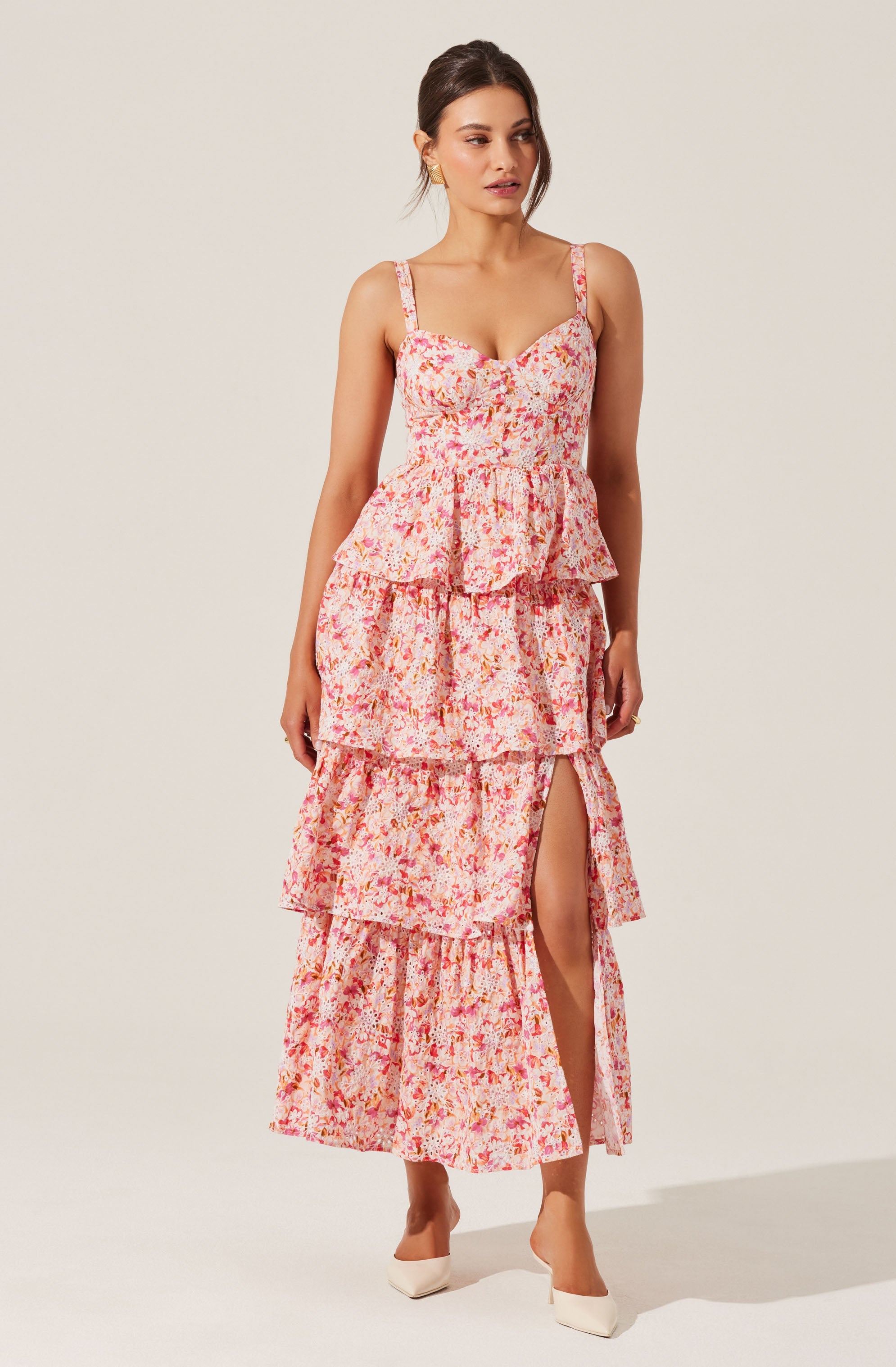 Midsummer Eyelet Tiered Floral Maxi Dress - ASTR the Label Midsummer Eyelet Tiered Floral Maxi Dress - ASTR the Label