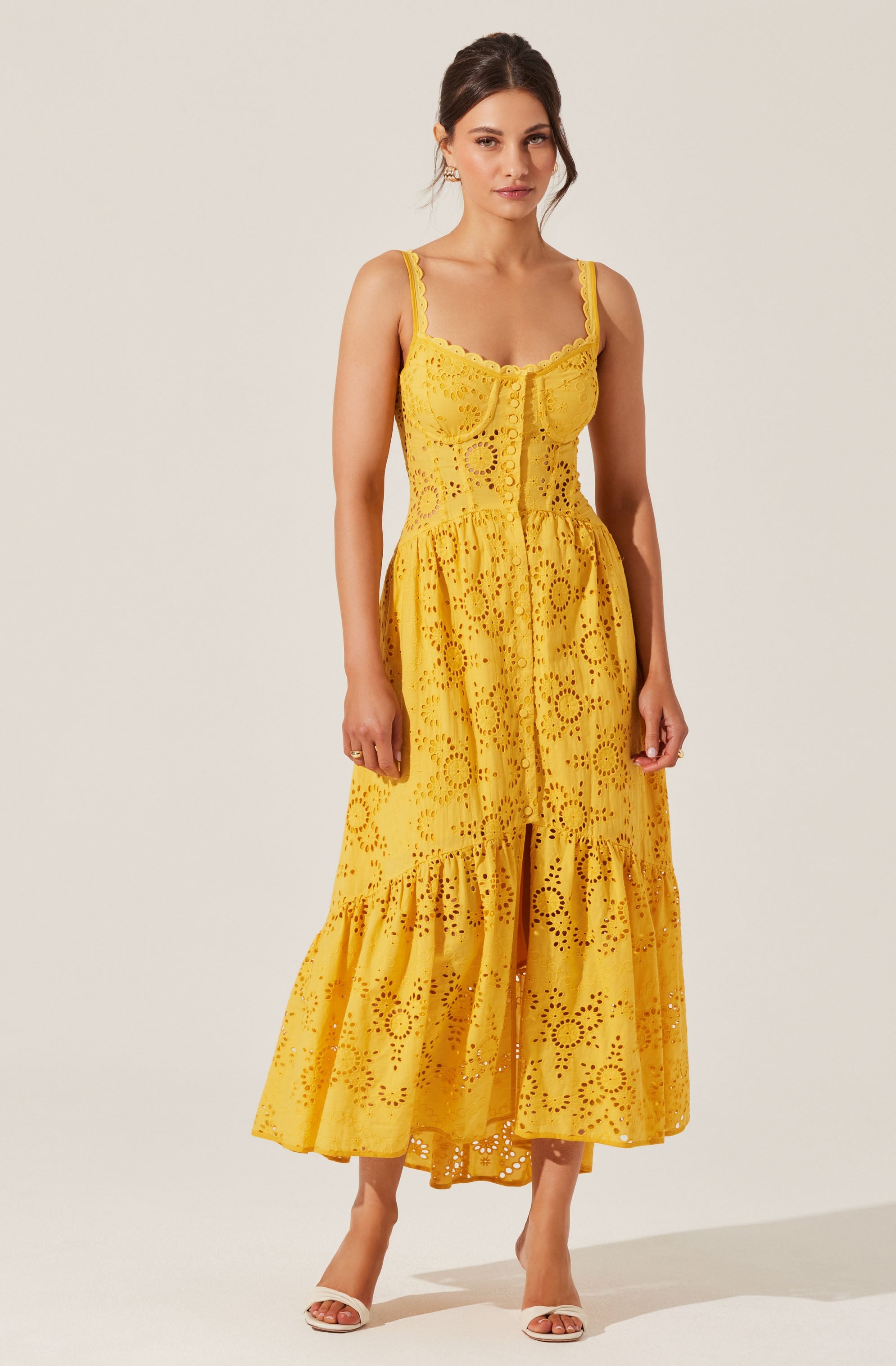 Yamila Eyelet Floral Midi Dress ASTR the Label