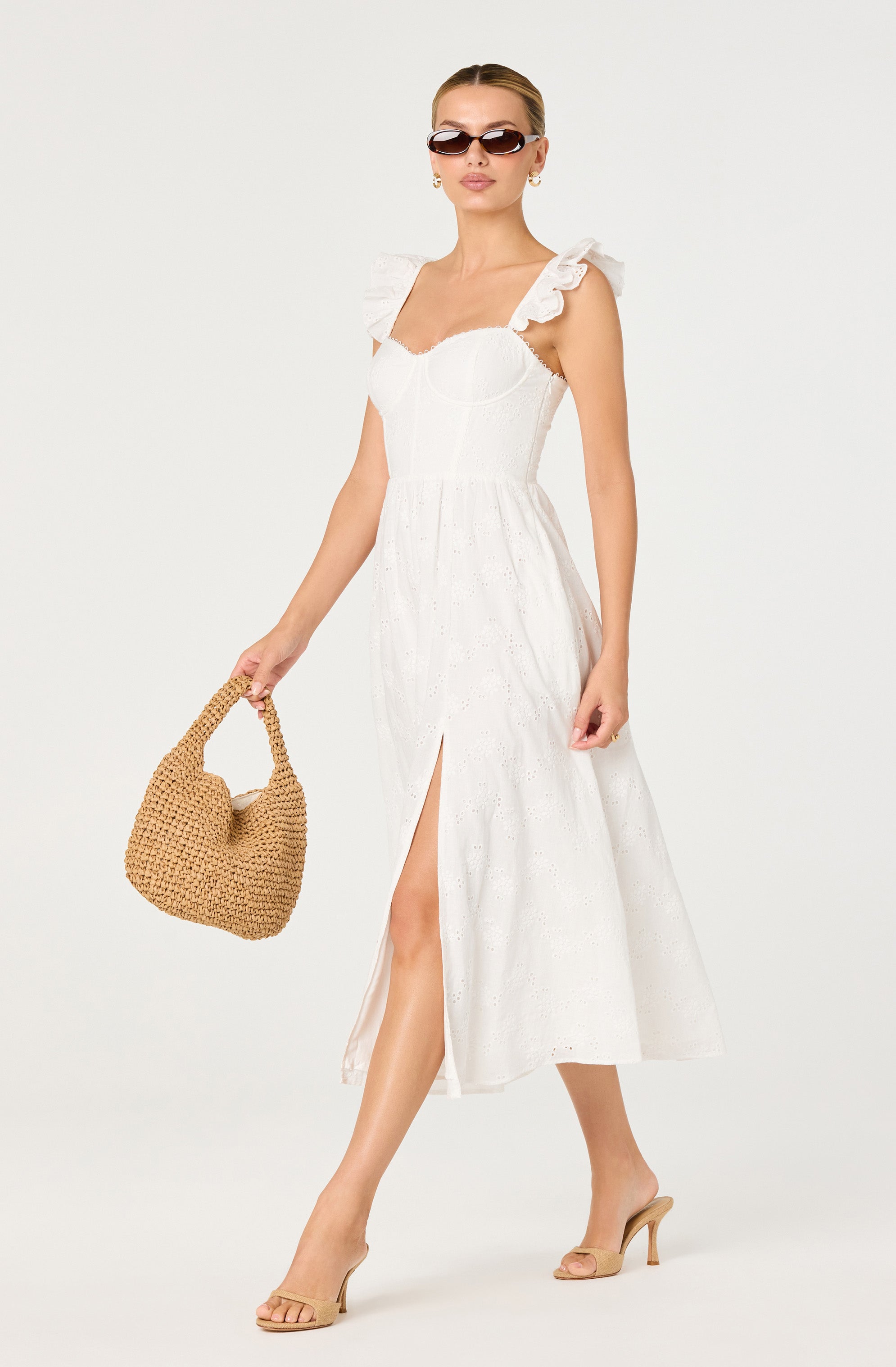 Wedelia Ruffle Strap Eyelet Corset Midi Dress - ASTR the Label