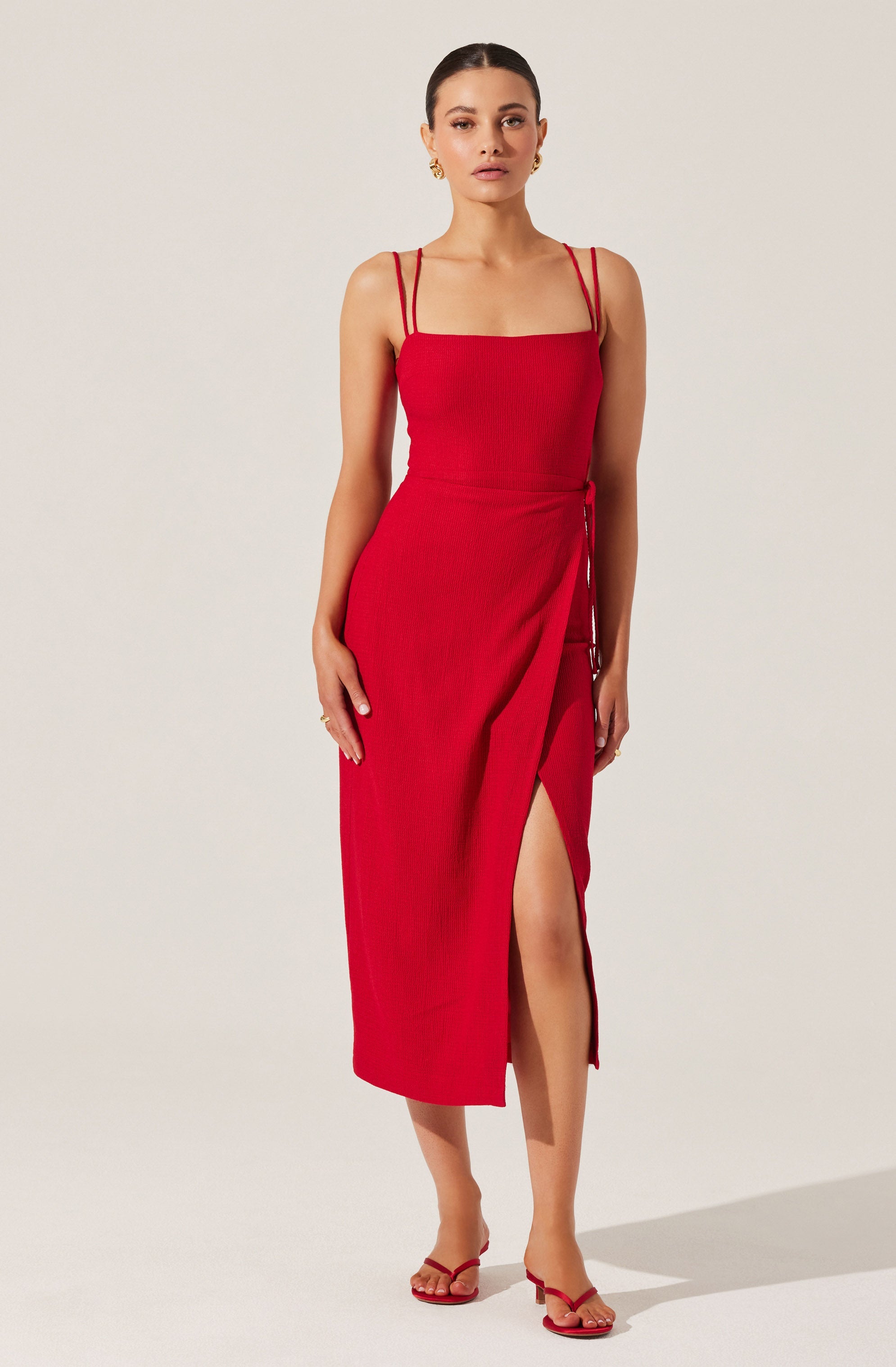 aero midi dress red On A Escape Satin Midi Dress Red Size S from Hello Molly