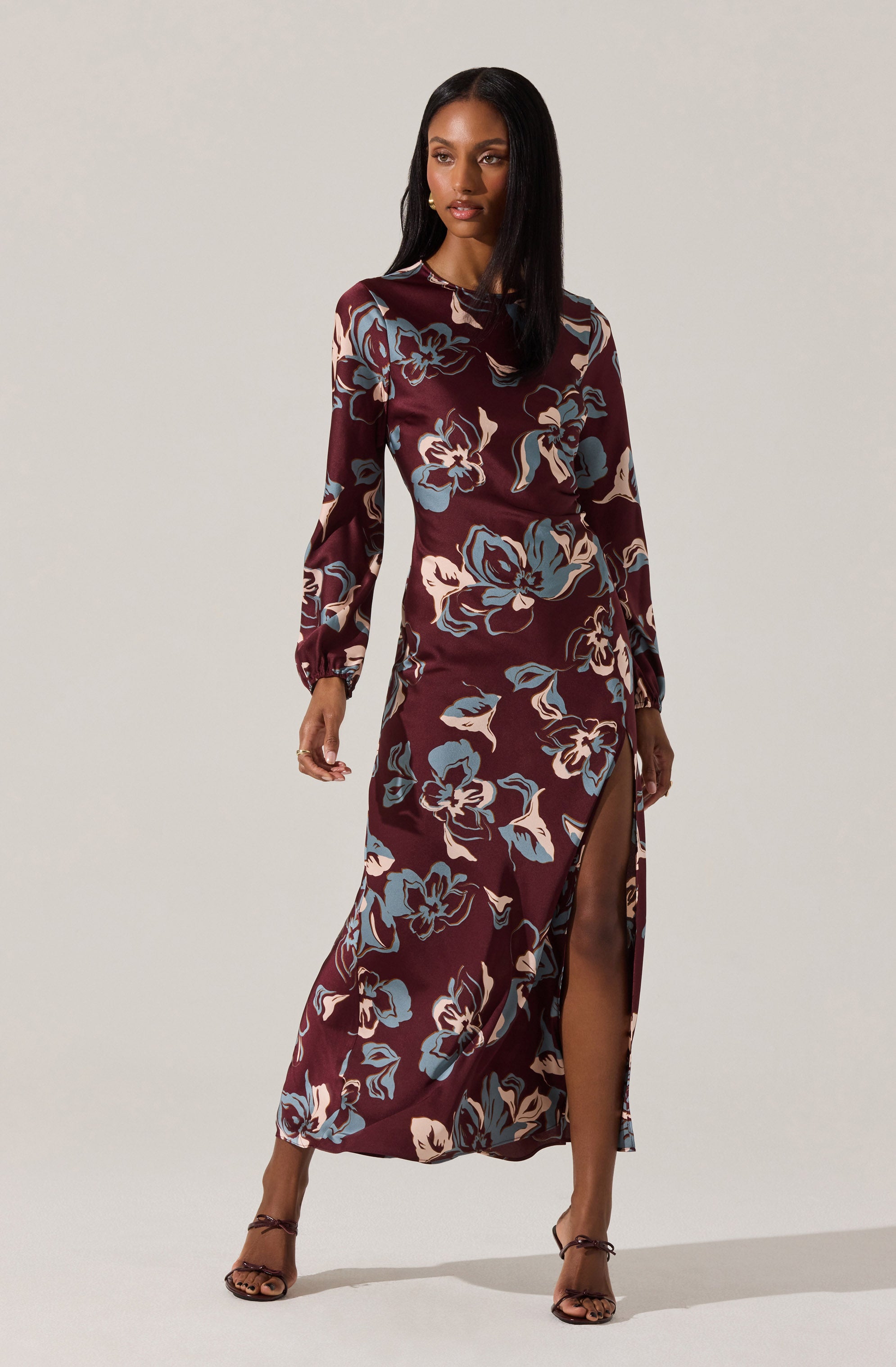 Elyse Satin Floral Midi Dress - ASTR the Label