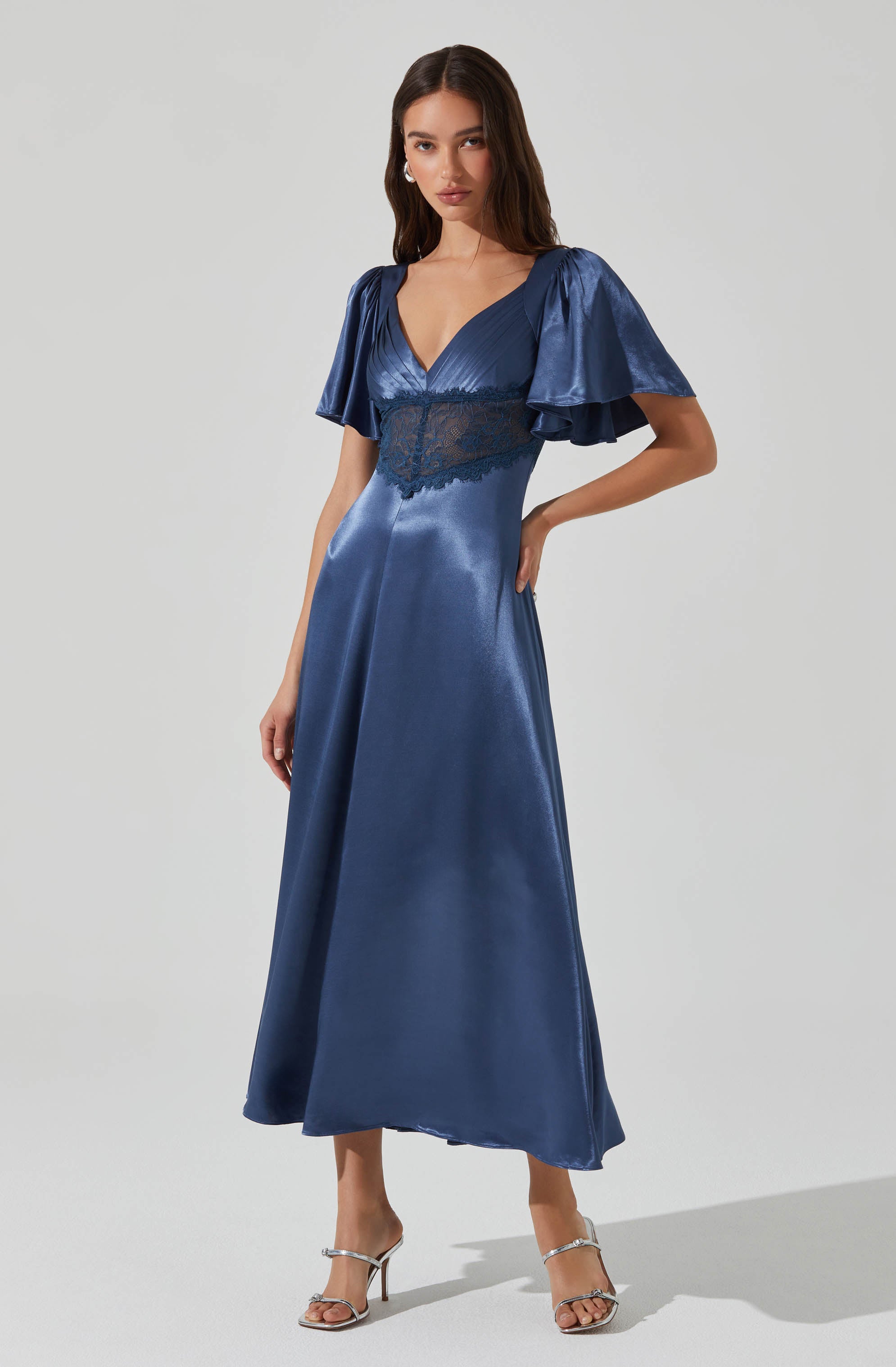 Aurelia Satin V-Neck Midi Dress - ASTR the Label Aurelia Satin V-Neck Midi Dress - ASTR the Label