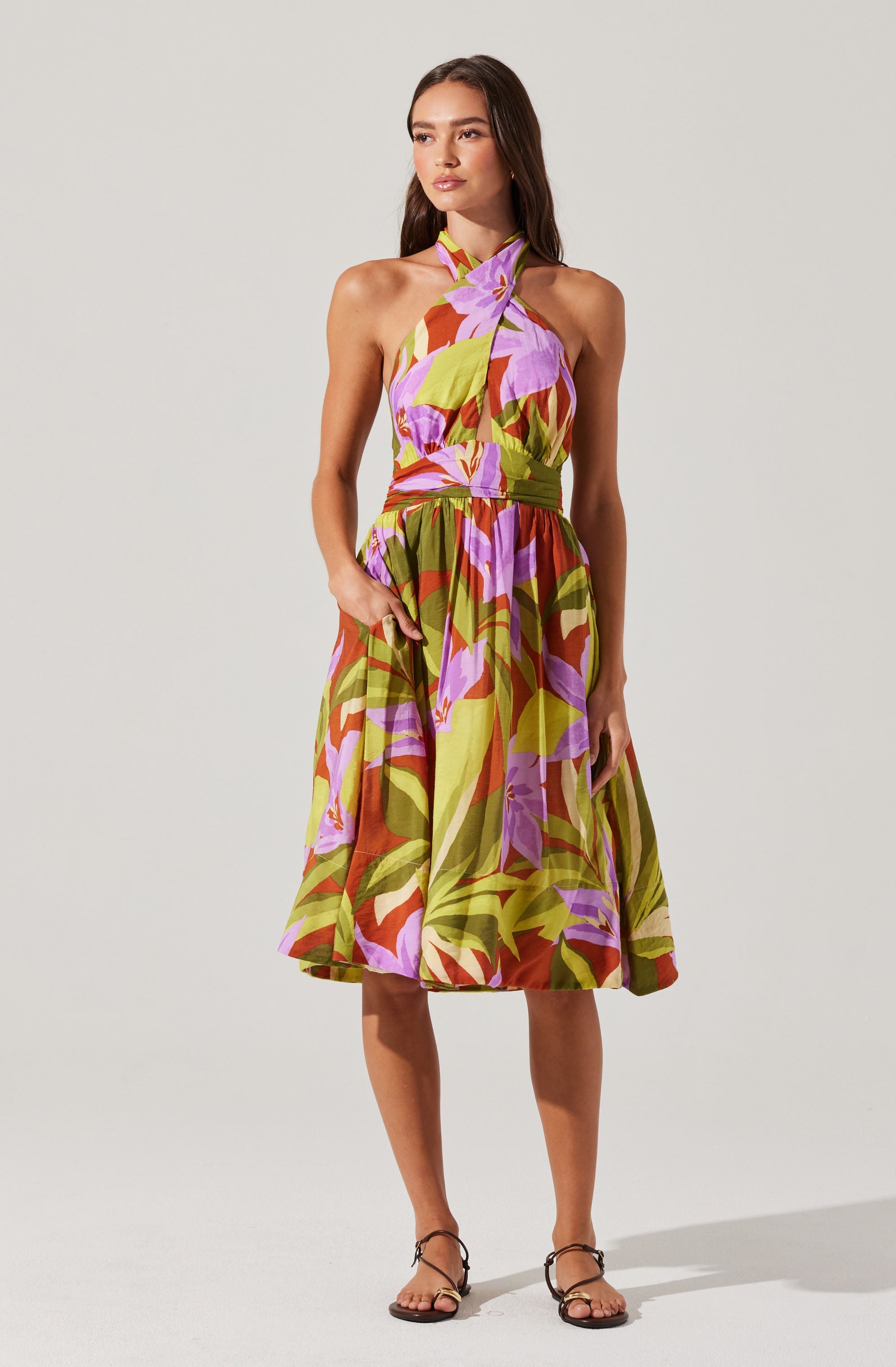 ATSUBRUNT LILY neru design kozara タン Kalia Crossover Halter Midi Dress– ASTR the Label