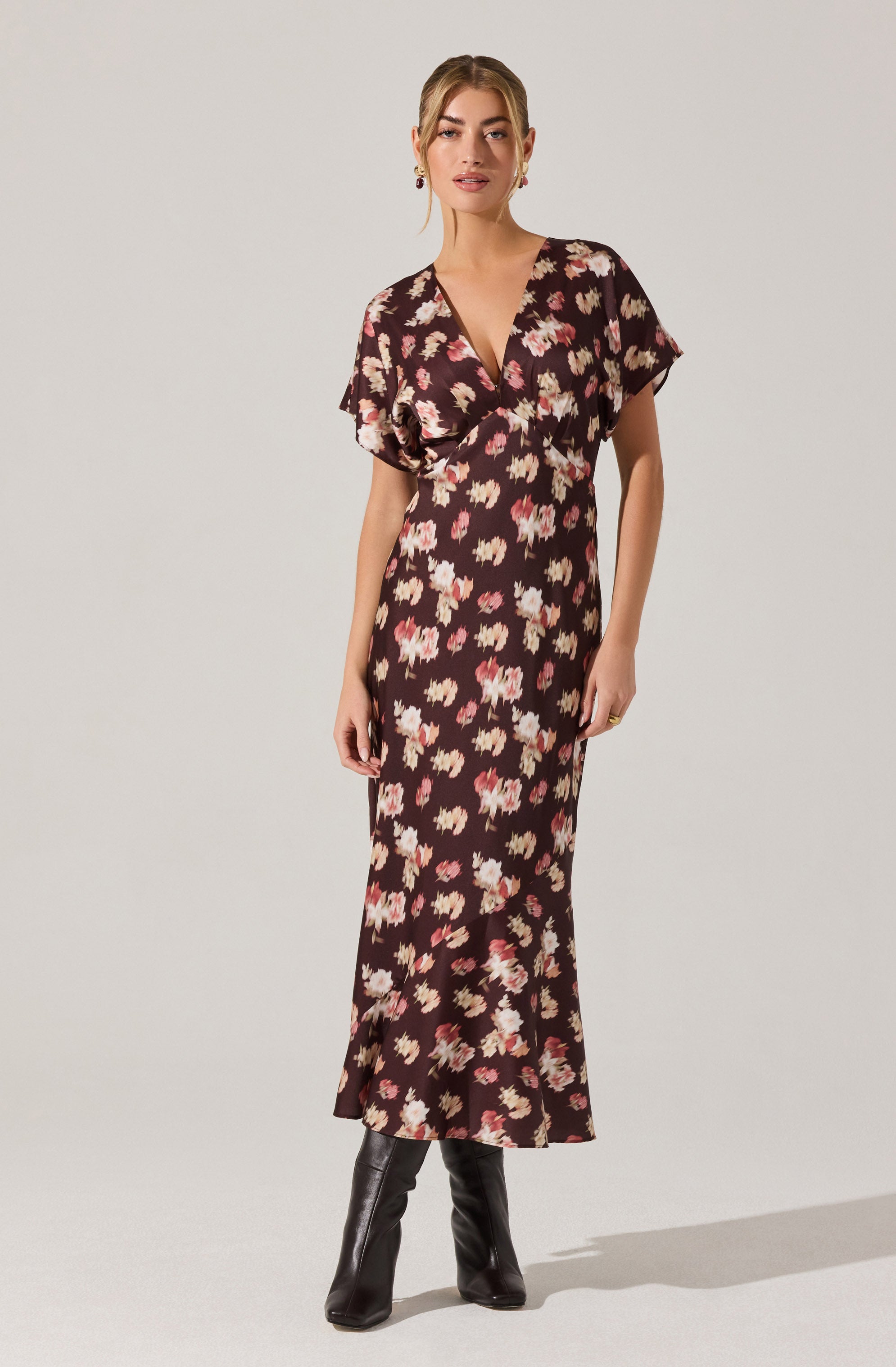 Talyha Floral Satin V-Neck Dress ASTR the Label