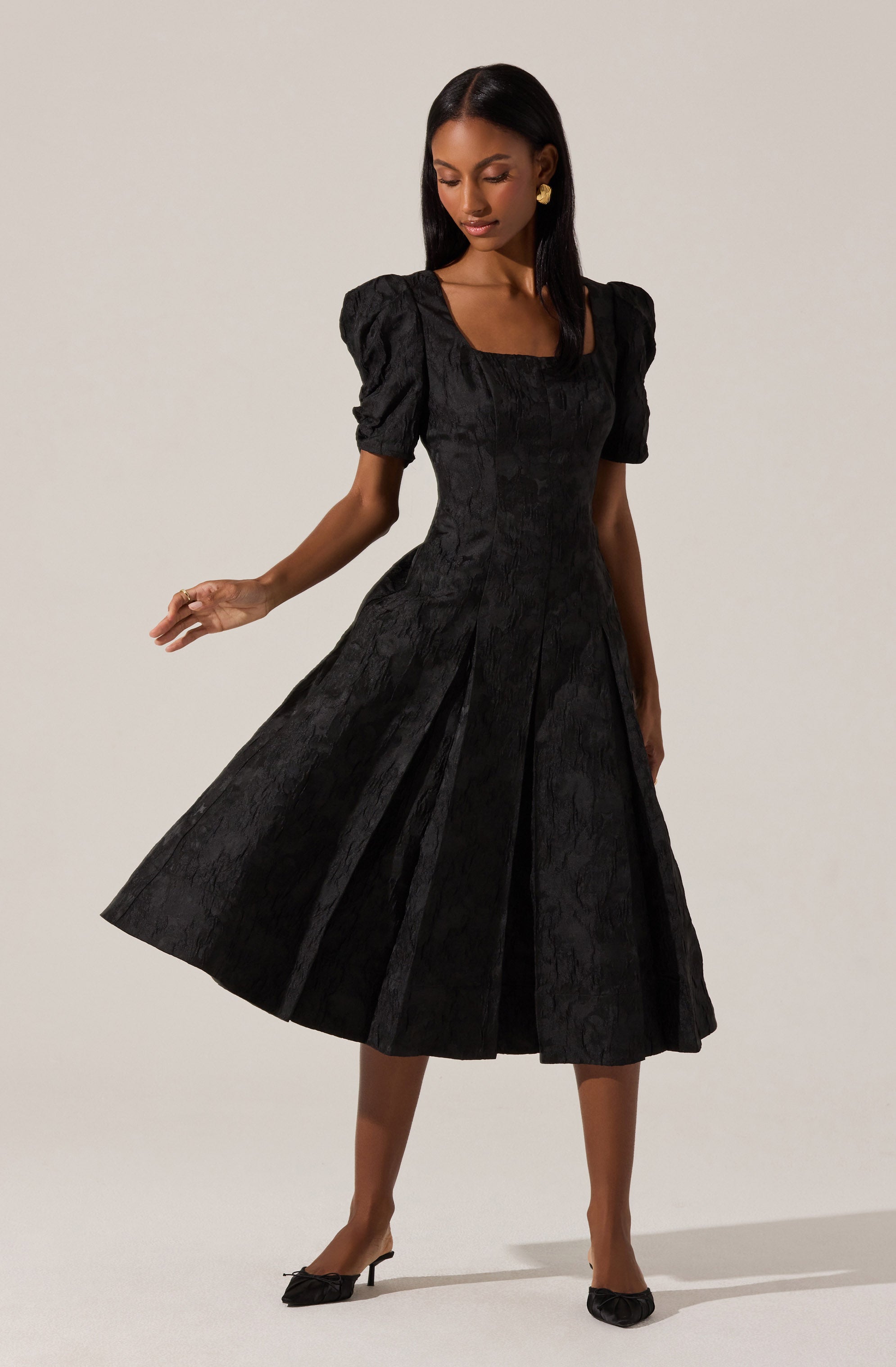 Mosella Jacquard Puff Sleeve Midi Dress - ASTR the Label Mosella Jacquard Puff Sleeve Midi Dress - ASTR the Label