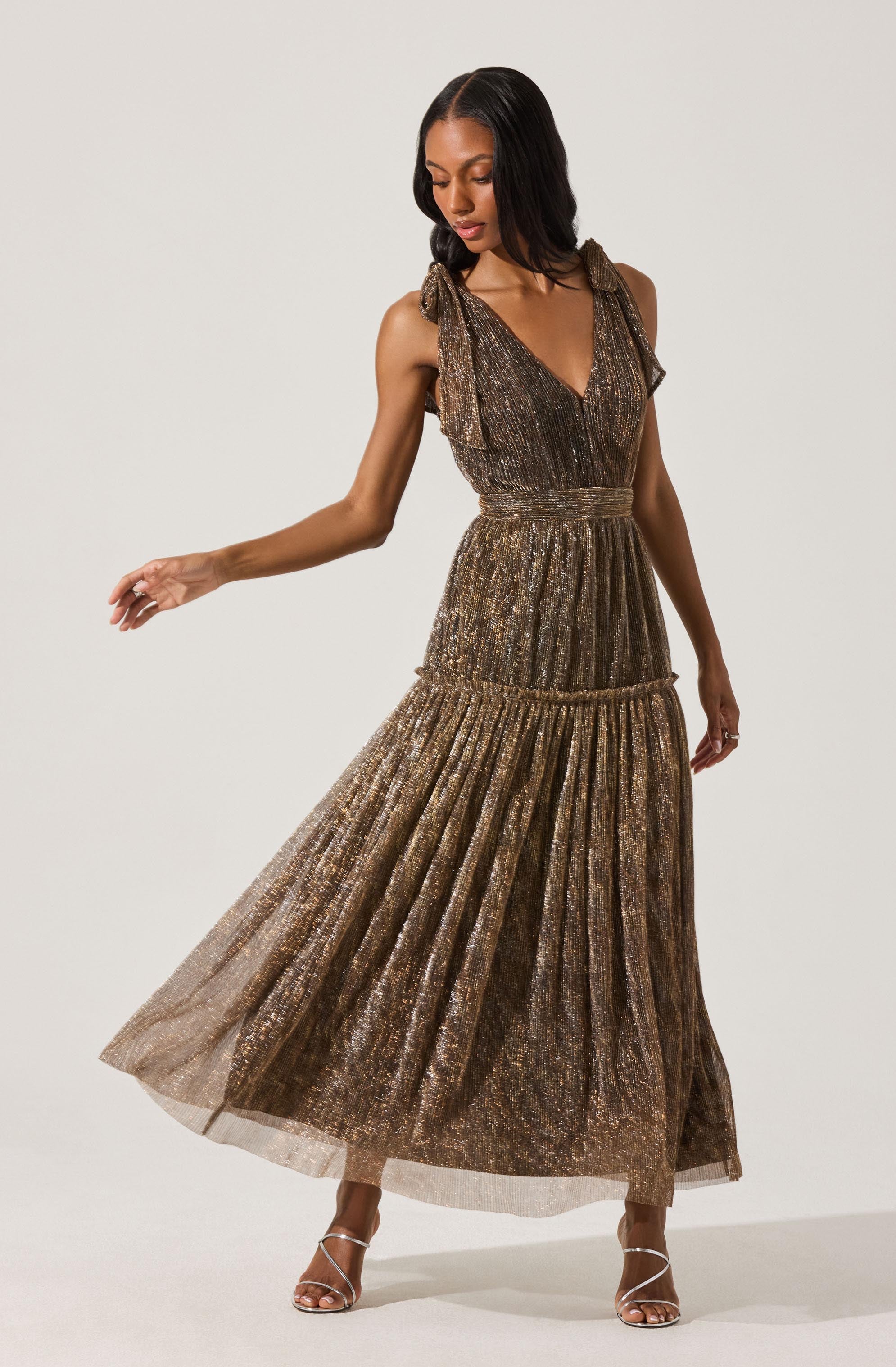 Desma Metallic V-Neck Maxi Dress - ASTR the Label