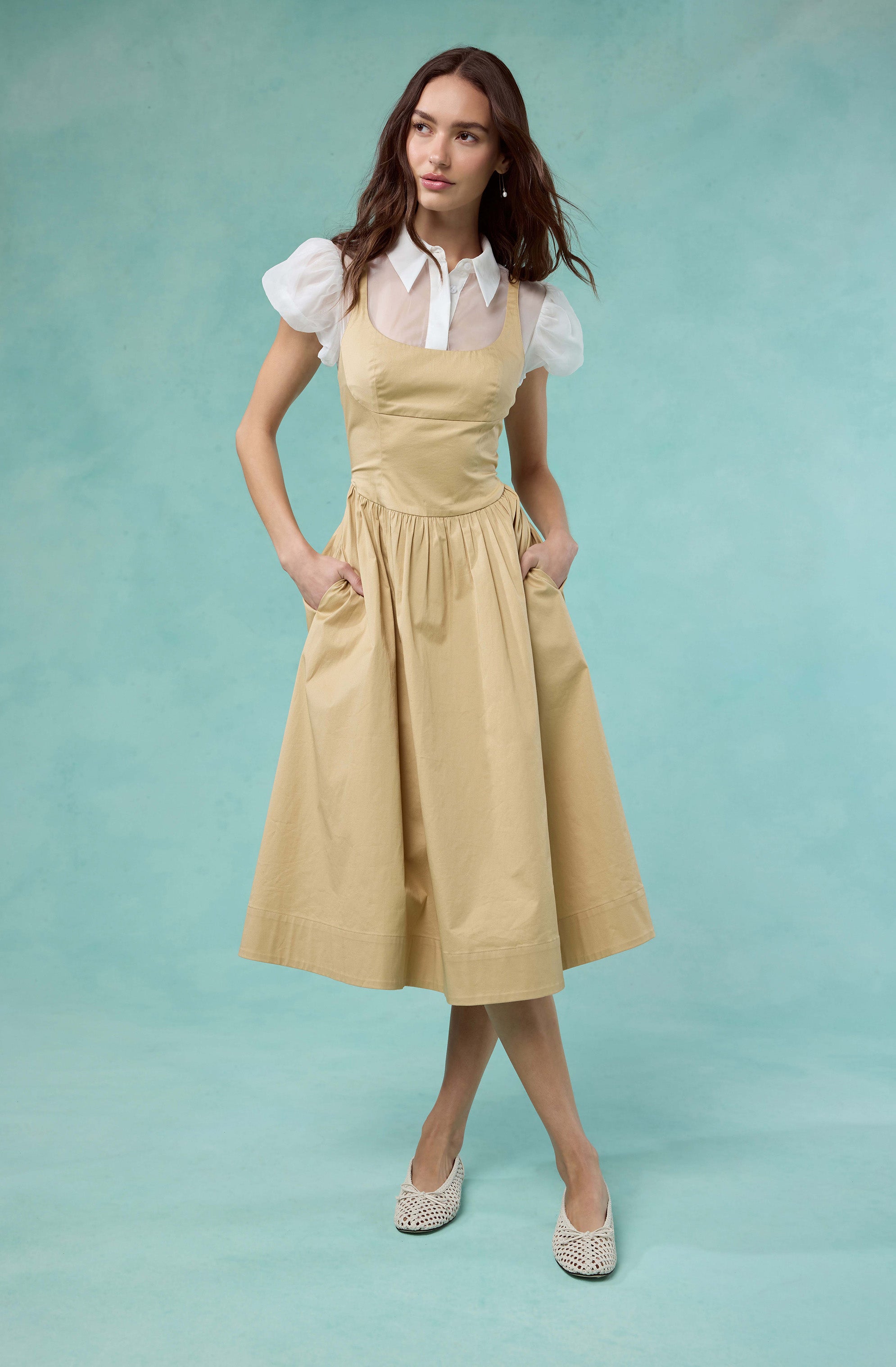 knee length dresses for ladies Carrington Mixed Media Layered Midi Dress