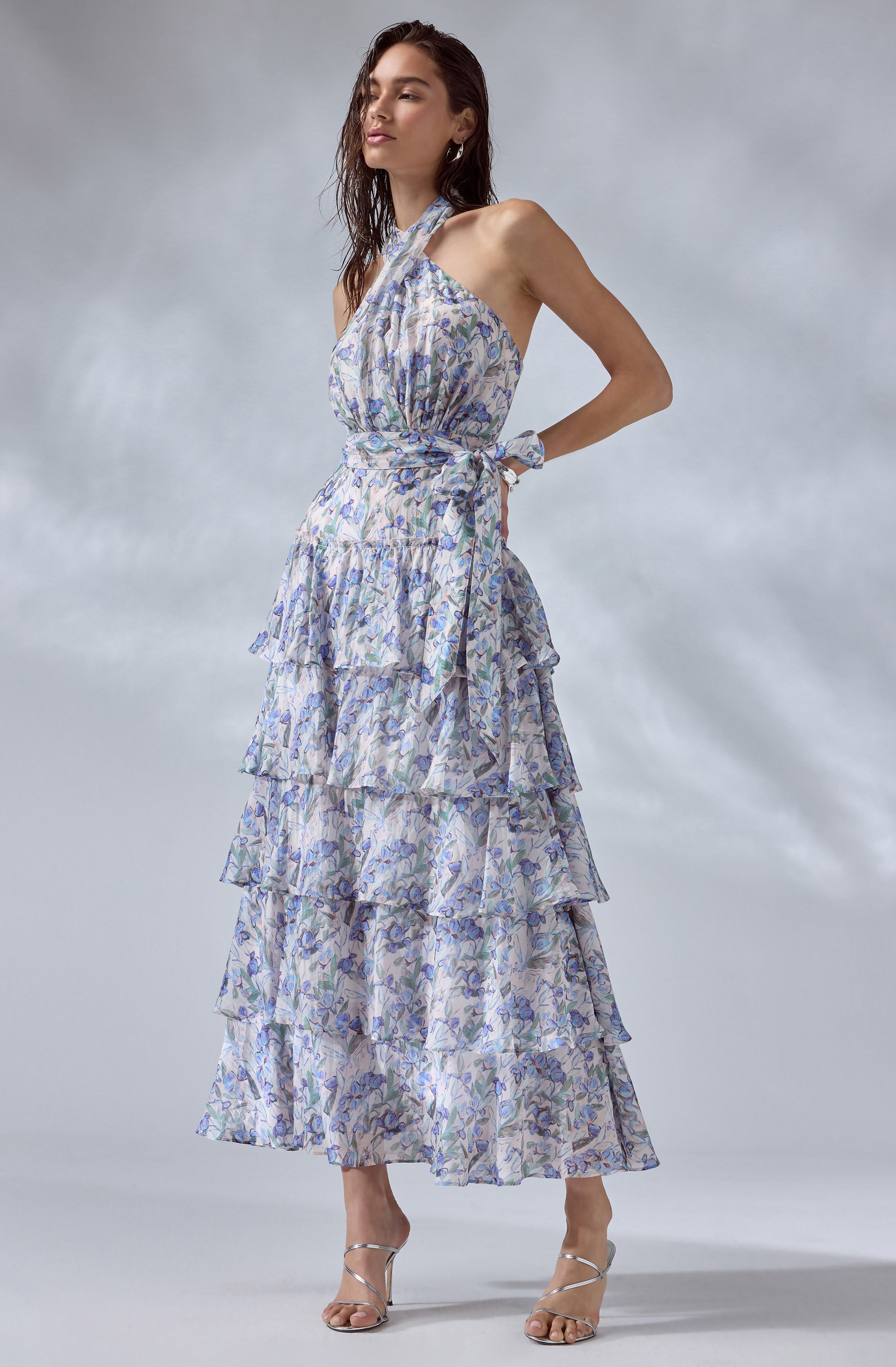 Adamaris Floral Halter Tiered Ruffle Maxi Dress - ASTR the Label Adamaris Floral Halter Tiered Ruffle Maxi Dress - ASTR the Label