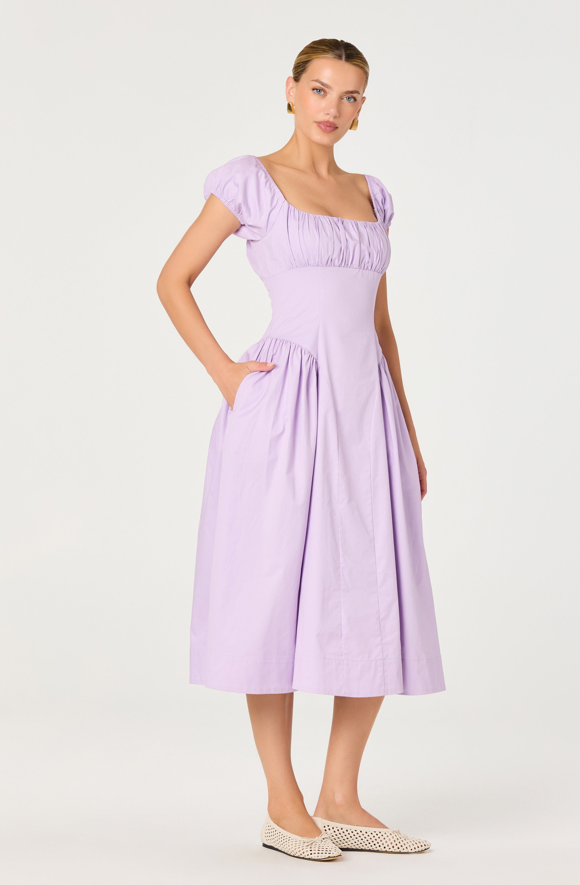 ASTR the Label | Adilene Cotton Milkmaid Midi Dress in Lilac | Size S ASTR the Label | Adilene Cotton Milkmaid Midi Dress in Lilac | Size S
