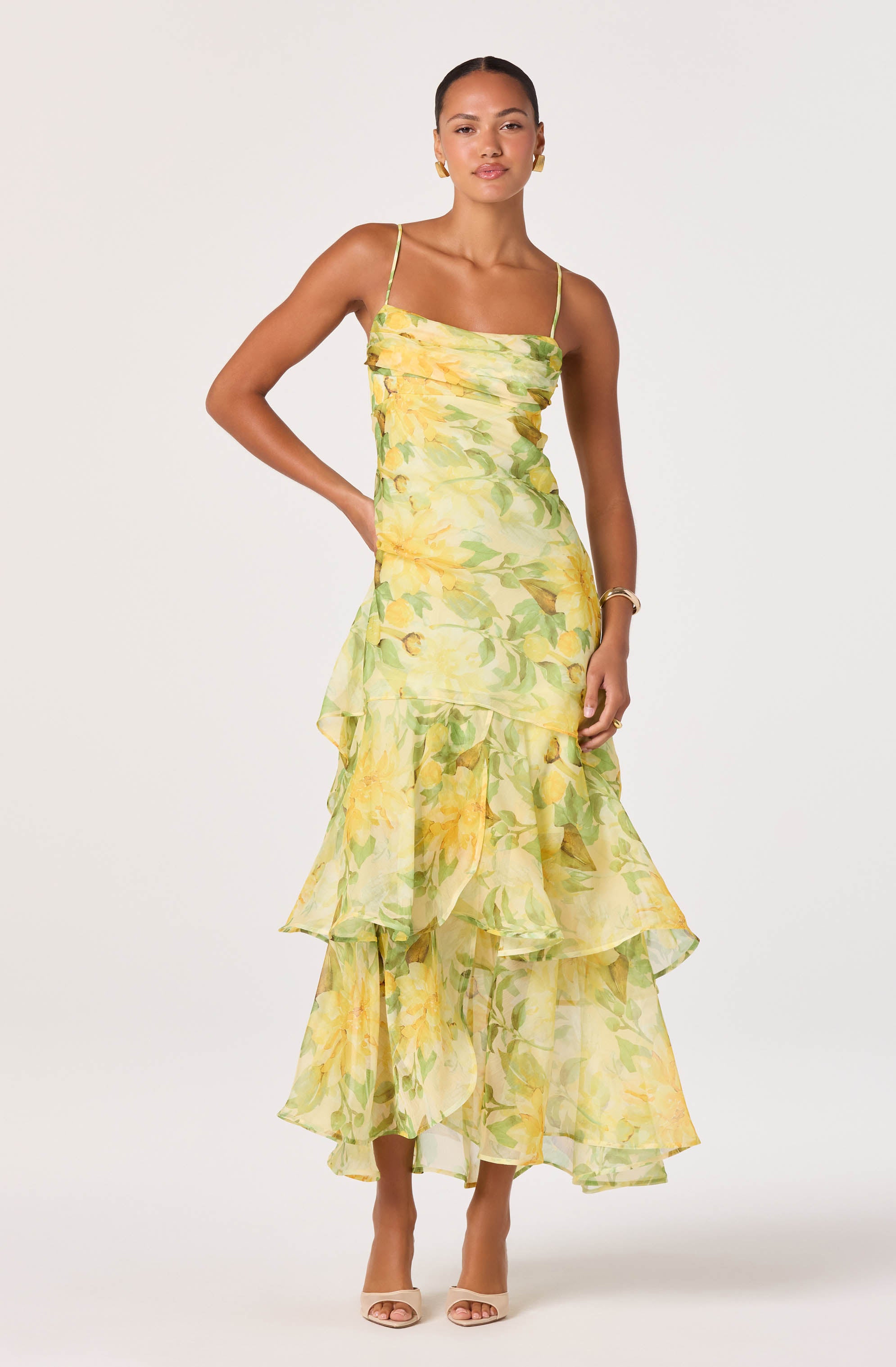 rosemuse Floral print pleats dress サックス Alison Floral Tiered Drop-Waist Maxi Dress - ASTR the Label