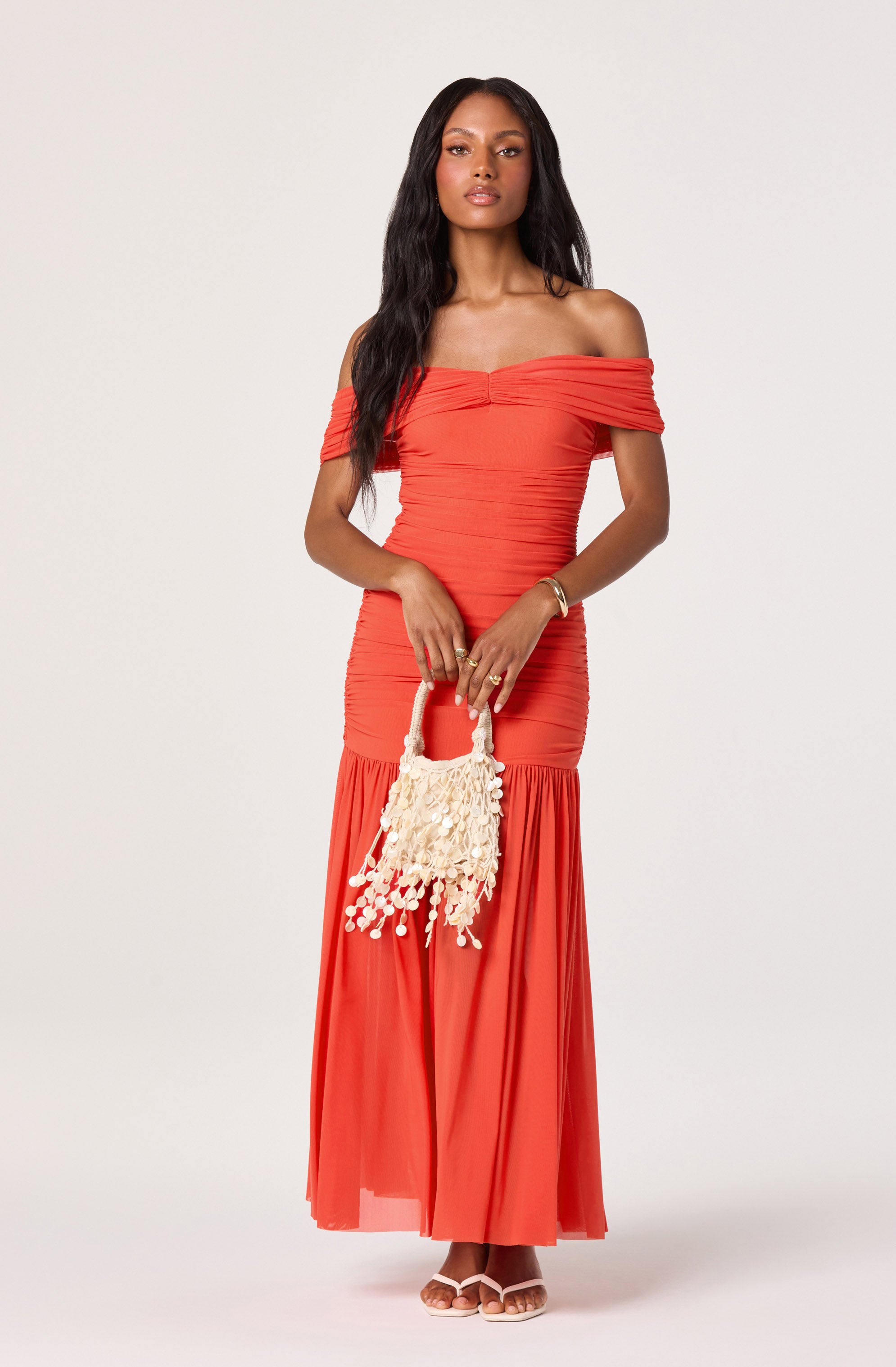 orange off the shoulder maxi dress Astr the Label Women's Andreanna Off-the-shoulder Maxi Dress - Red Orange