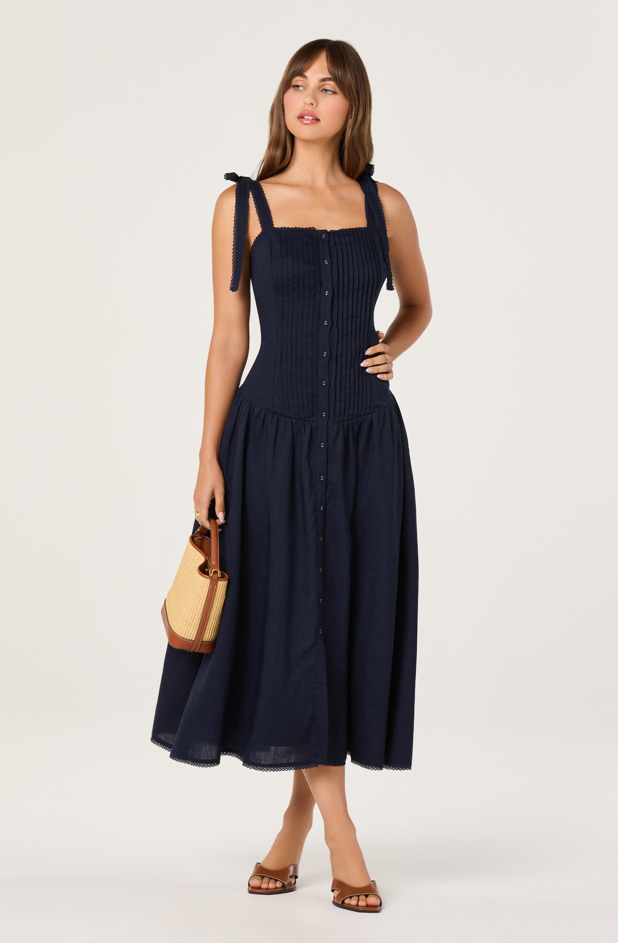 ASTR the Label | Marie Drop Waist Midi Dress in Navy