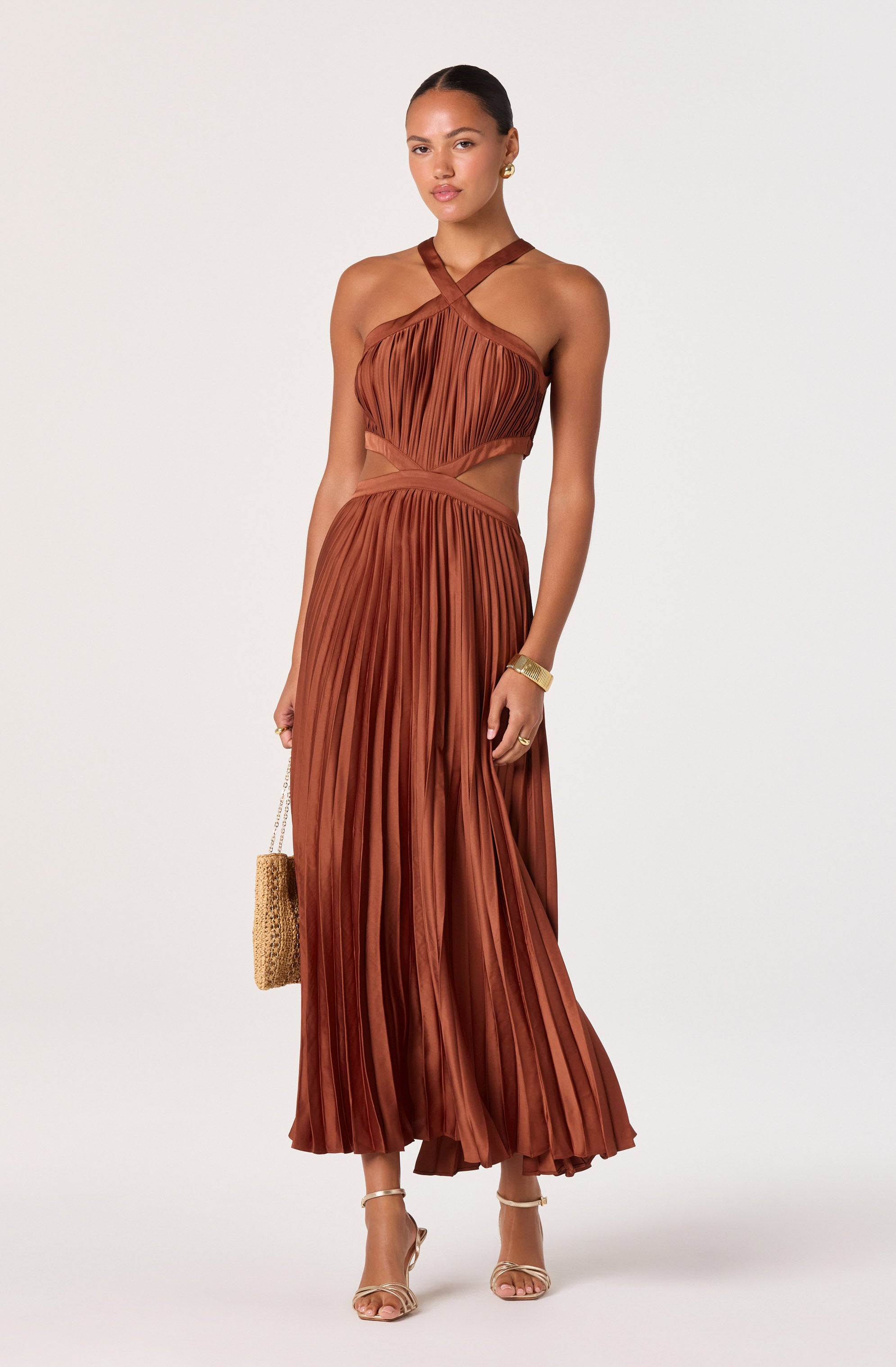 Vera Cutout High-Neck Satin Maxi Dress