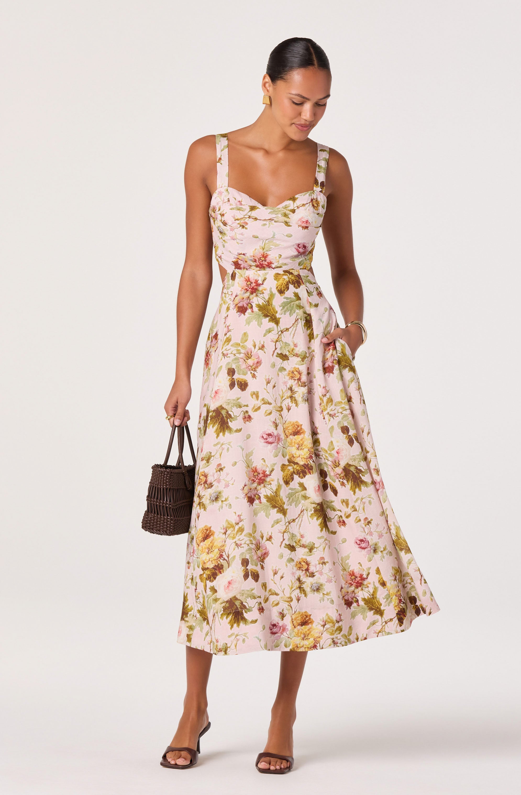 acler cranhurst midi dress ASTR the Label | Ciana Linen Midi Dress in Pink Green Bloom