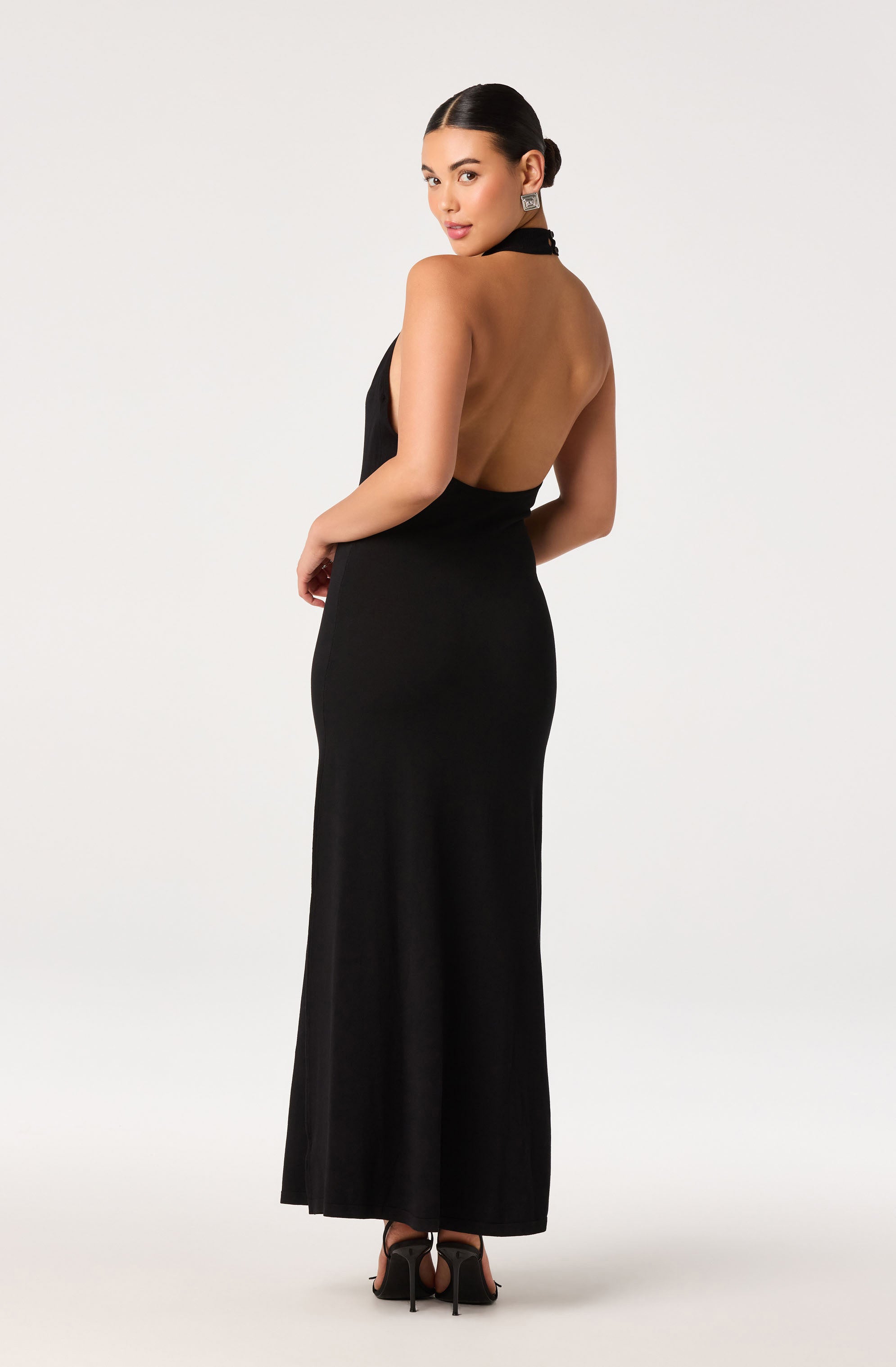 ASTR the Label | Lacy Halter Maxi Dress in Black