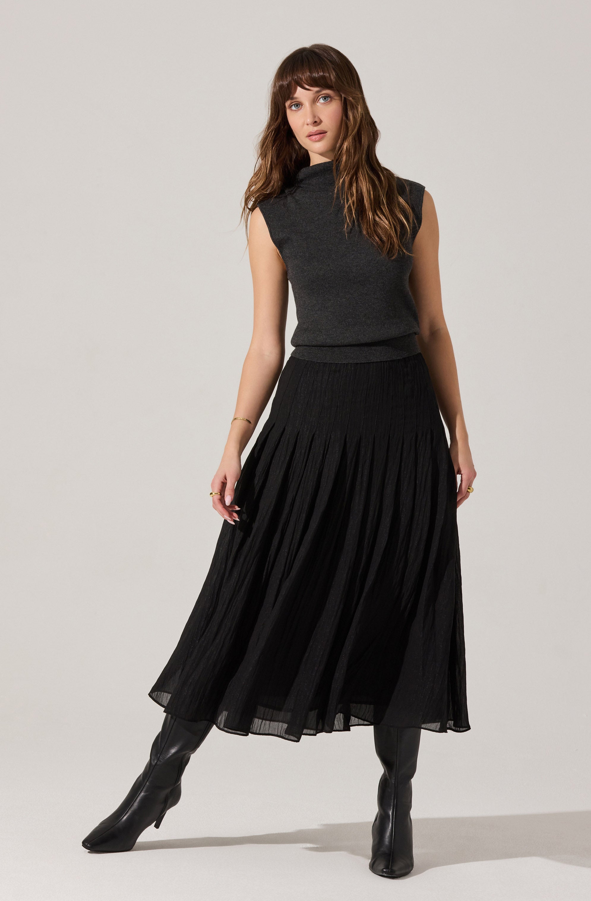 Daivini Pleated Crinkle Midi Skirt - ASTR the Label