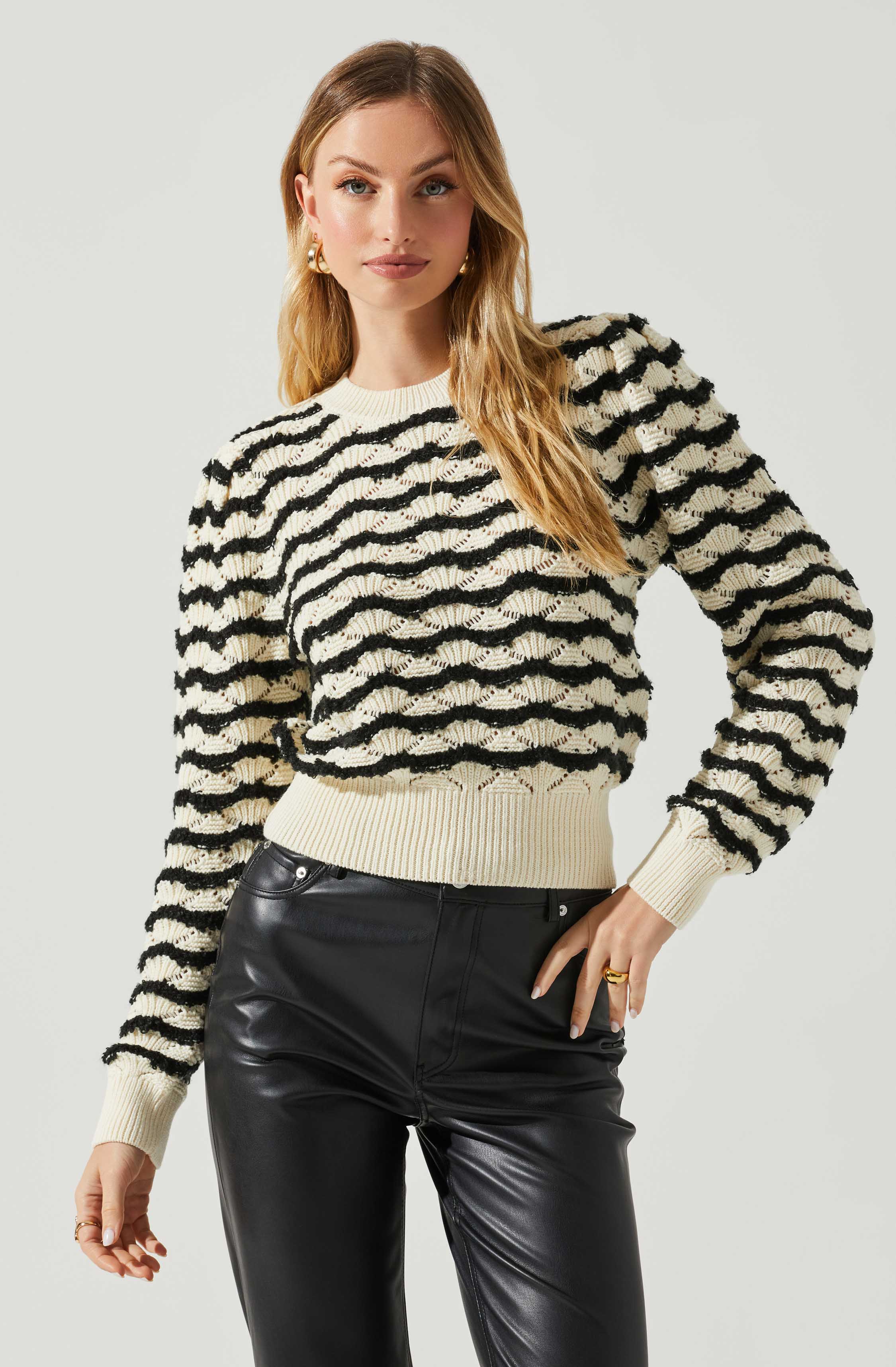 EVY PUFF SLEEVE POINTELLE SWEATER