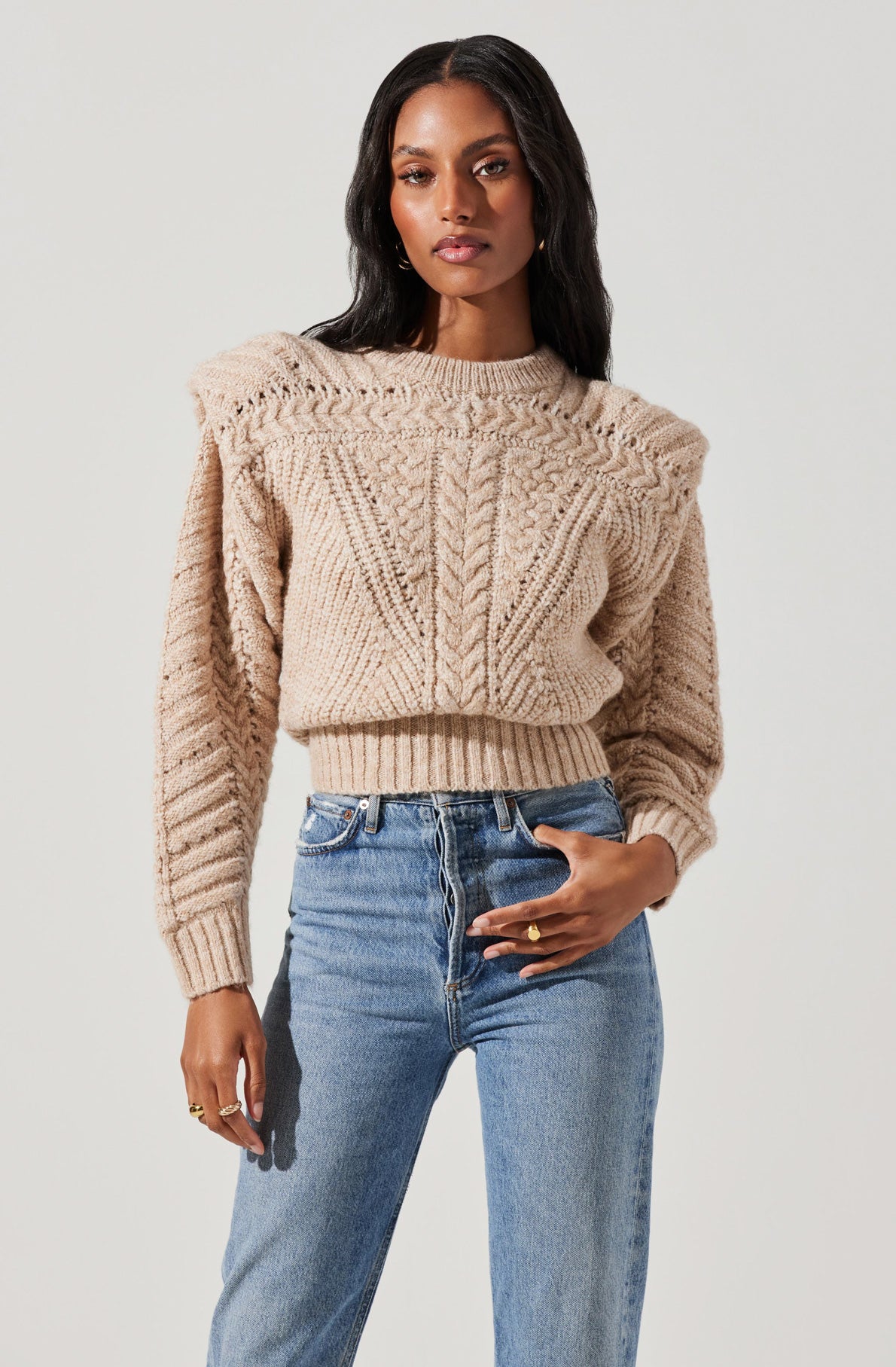 Cropped Cable Knit Sweater