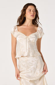 Vanessa Floral Cap Sleeve Top - Cream / XS