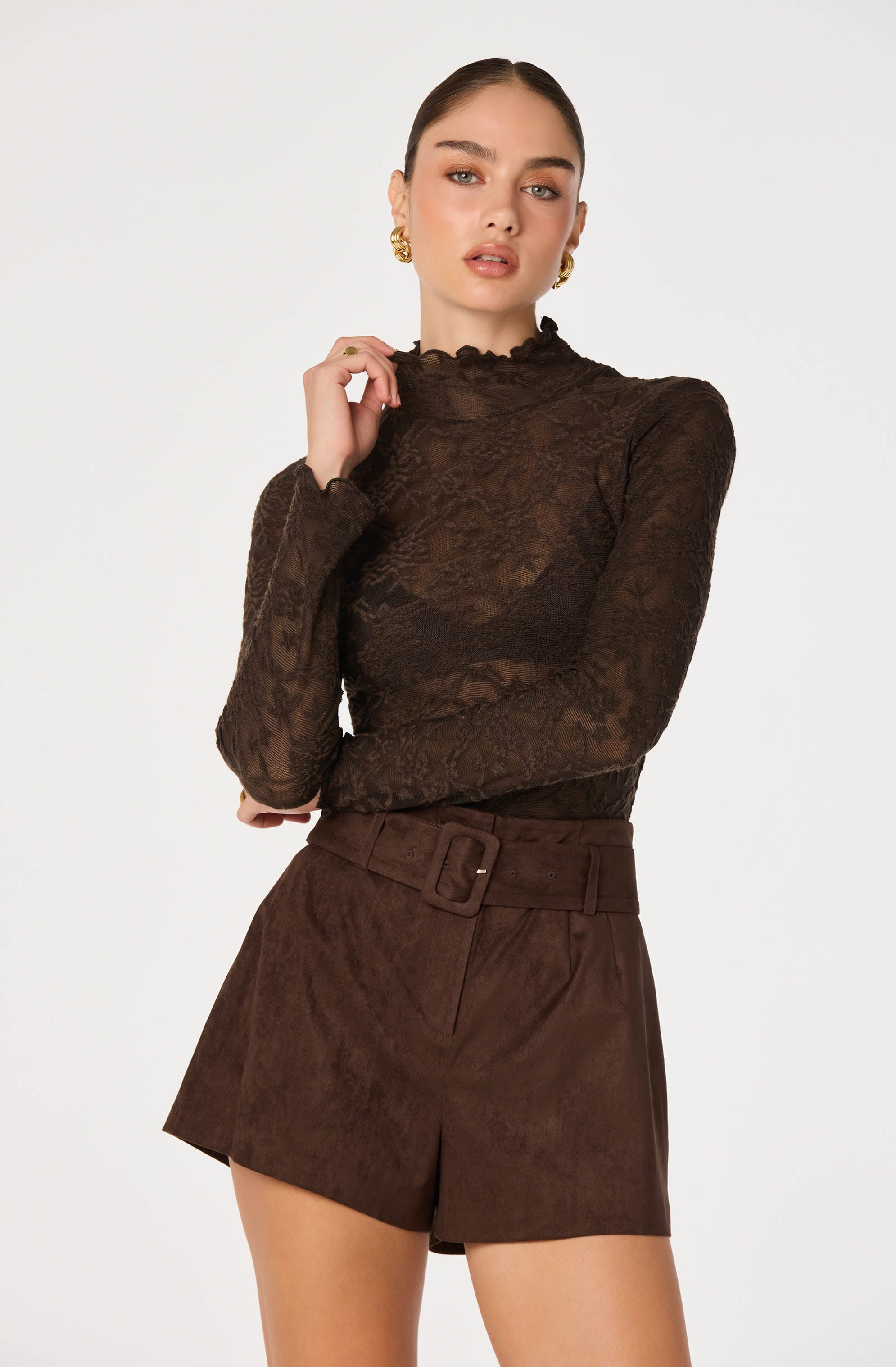Kyra Sheer Mesh Mock Neck Top - ASTR the Label
