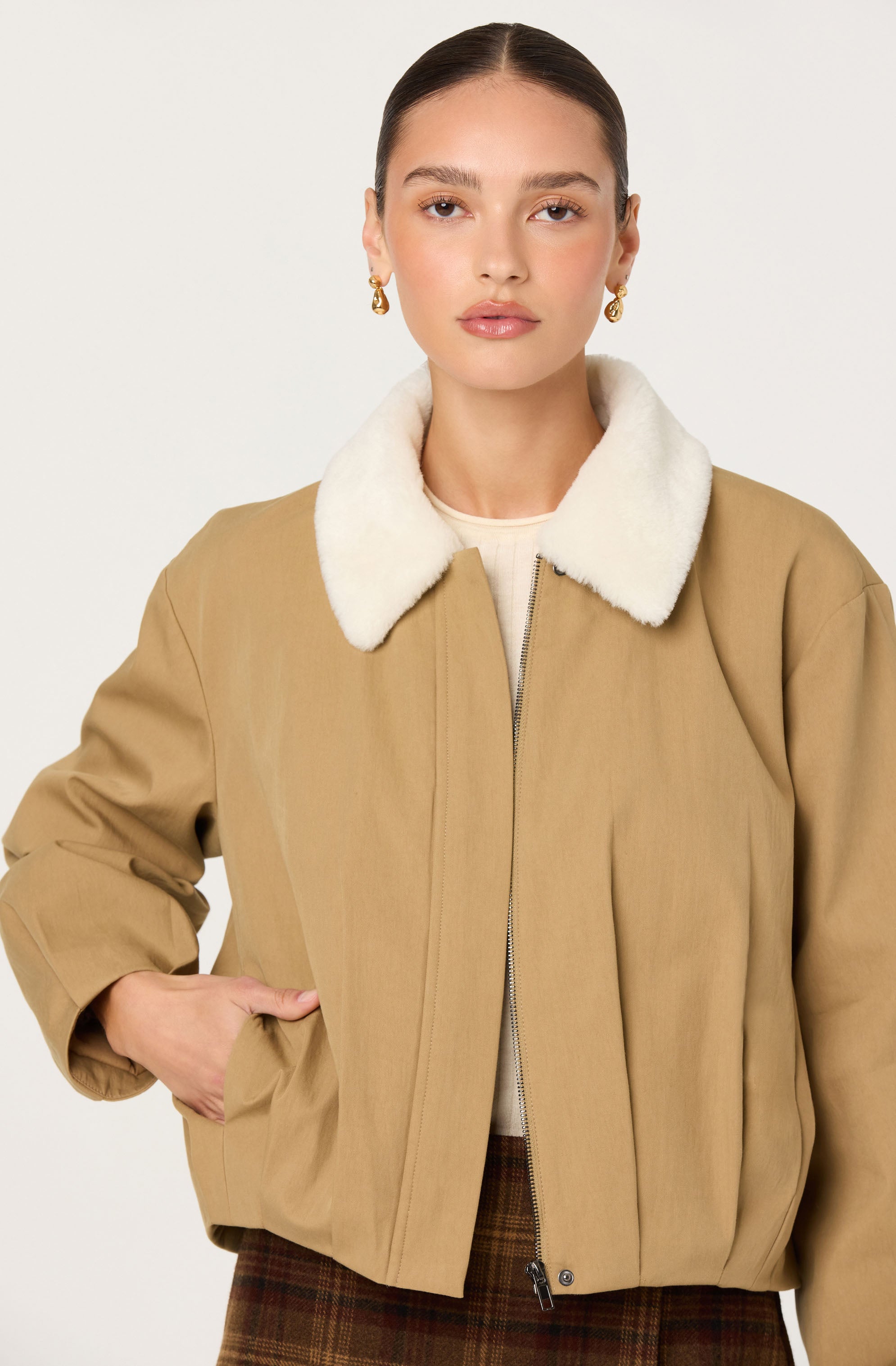 Raevin Faux Fur Collar Bomber Jacket - ASTR the Label