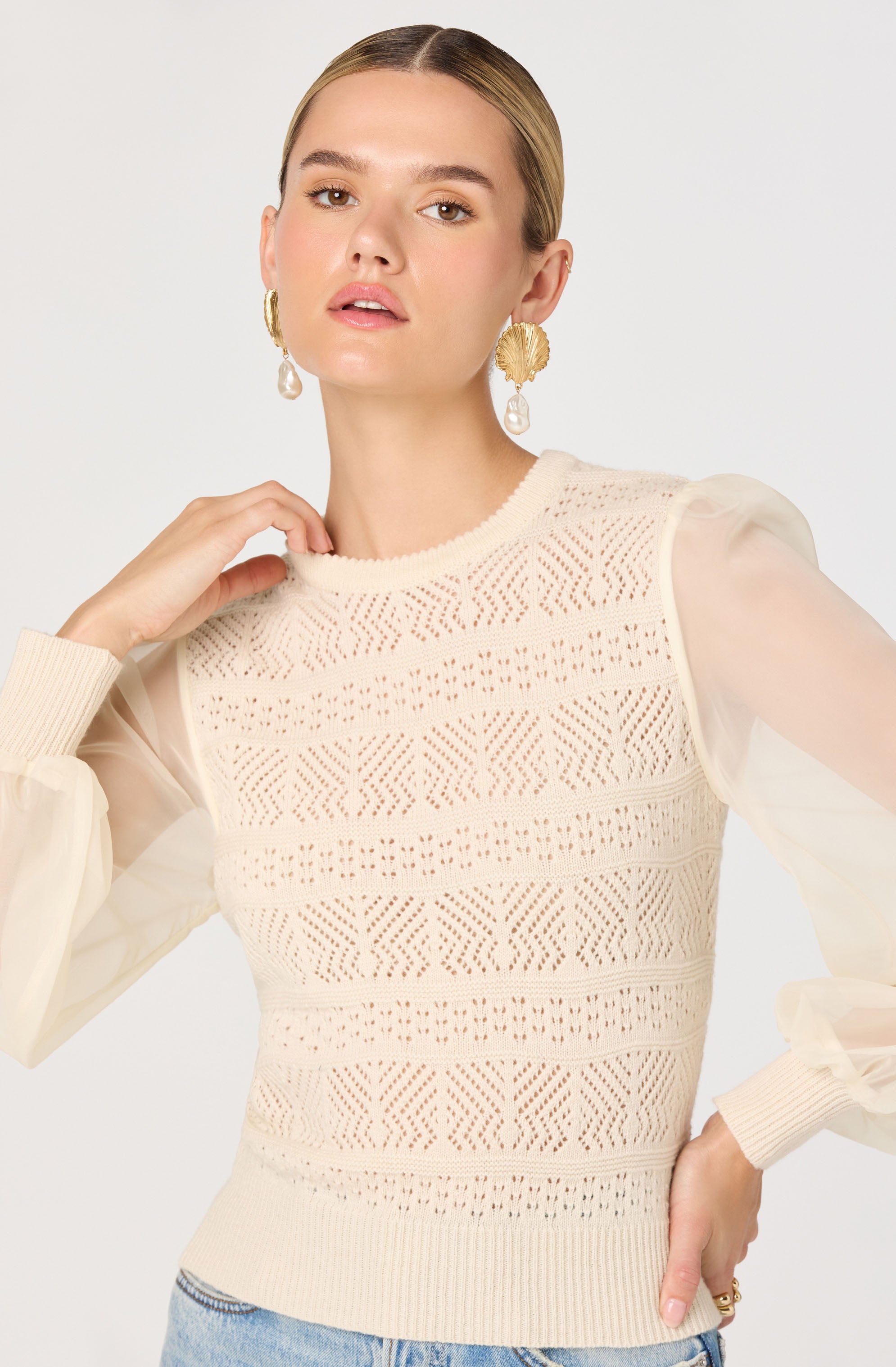 Ann Crochet Knit Balloon Sleeve Sweater - ASTR the Label