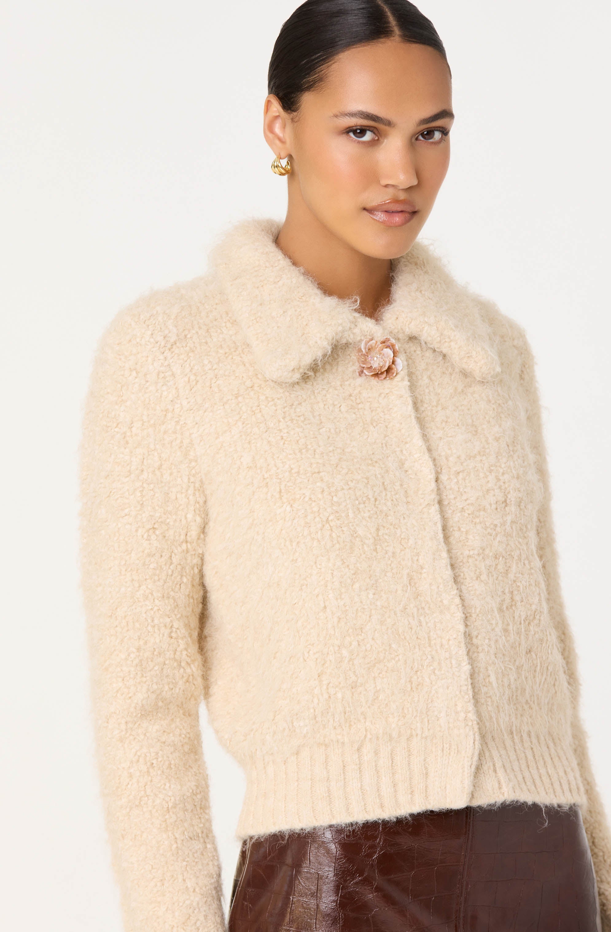 Karime Fuzzy Collared Cardigan - ASTR the Label