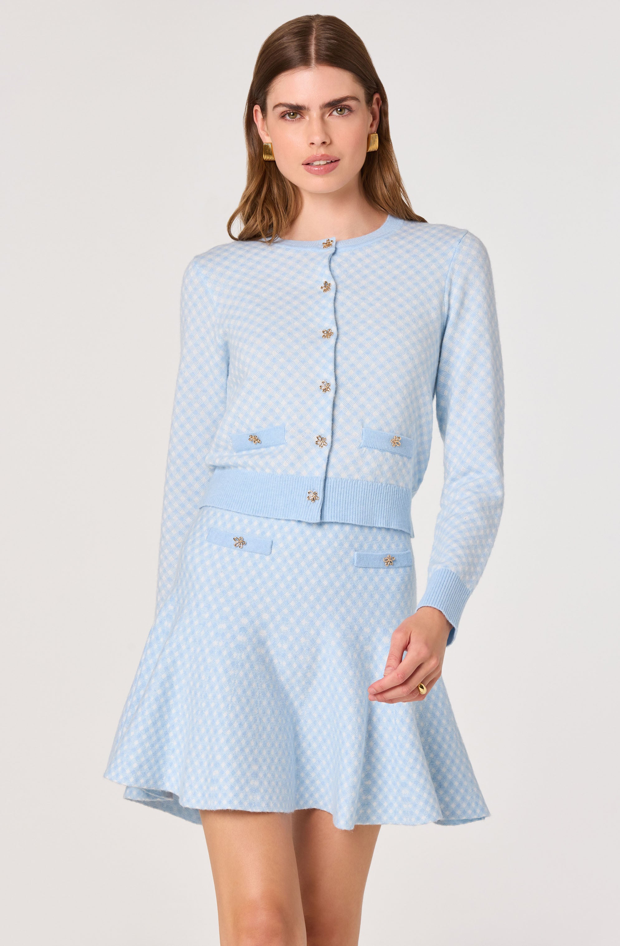 Marian Jeweled Button Plaid Cardigan - ASTR the Label