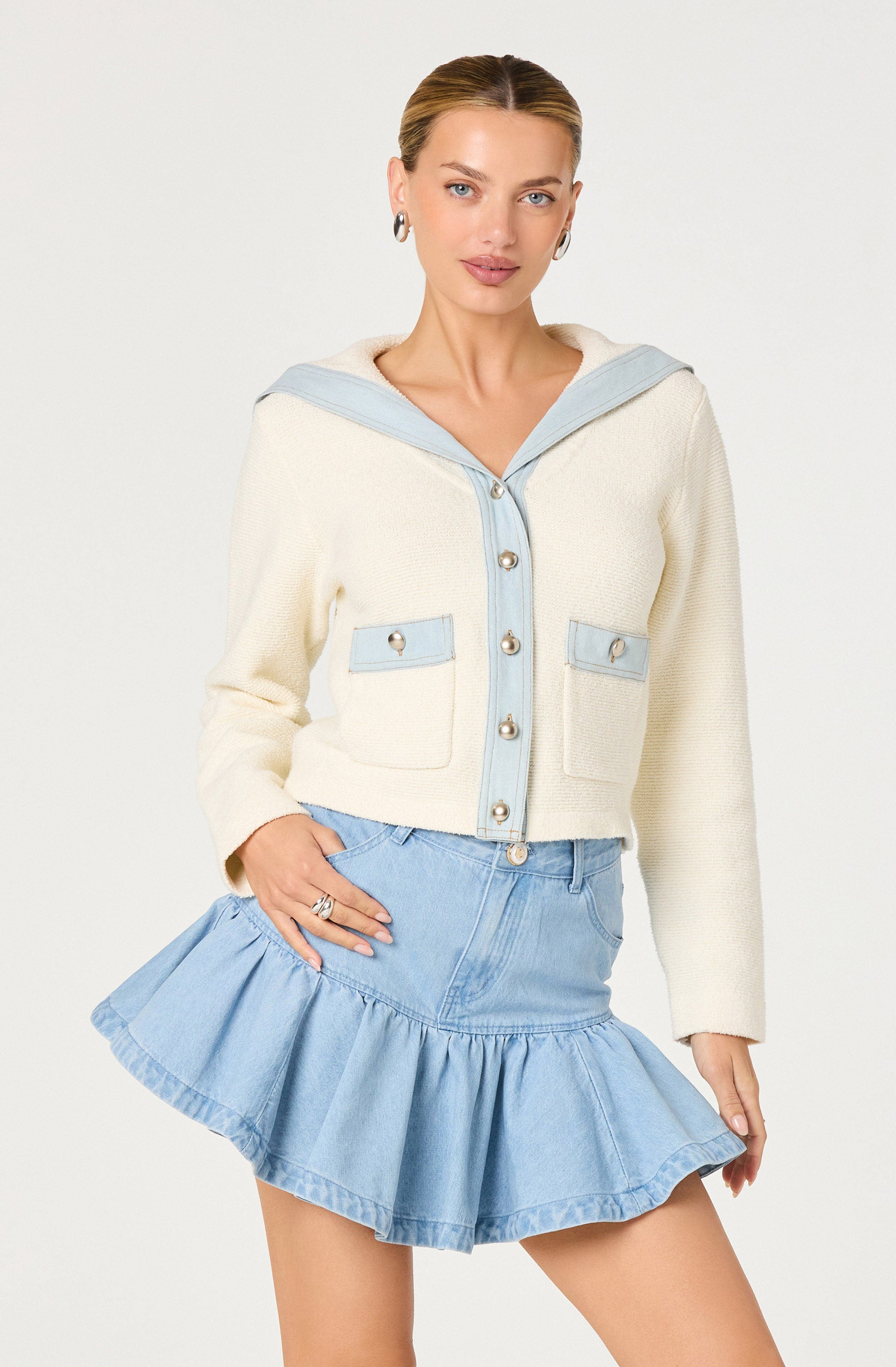Briley Terry Knit Denim Trim Cardigan - ASTR the Label