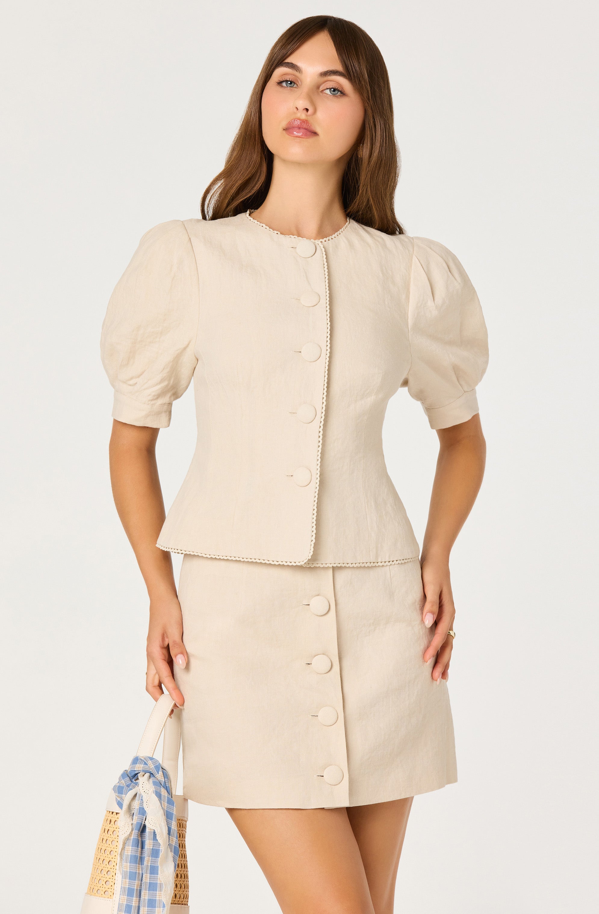 Cailey Linen Puff Sleeve Button-Front Top - ASTR the Label