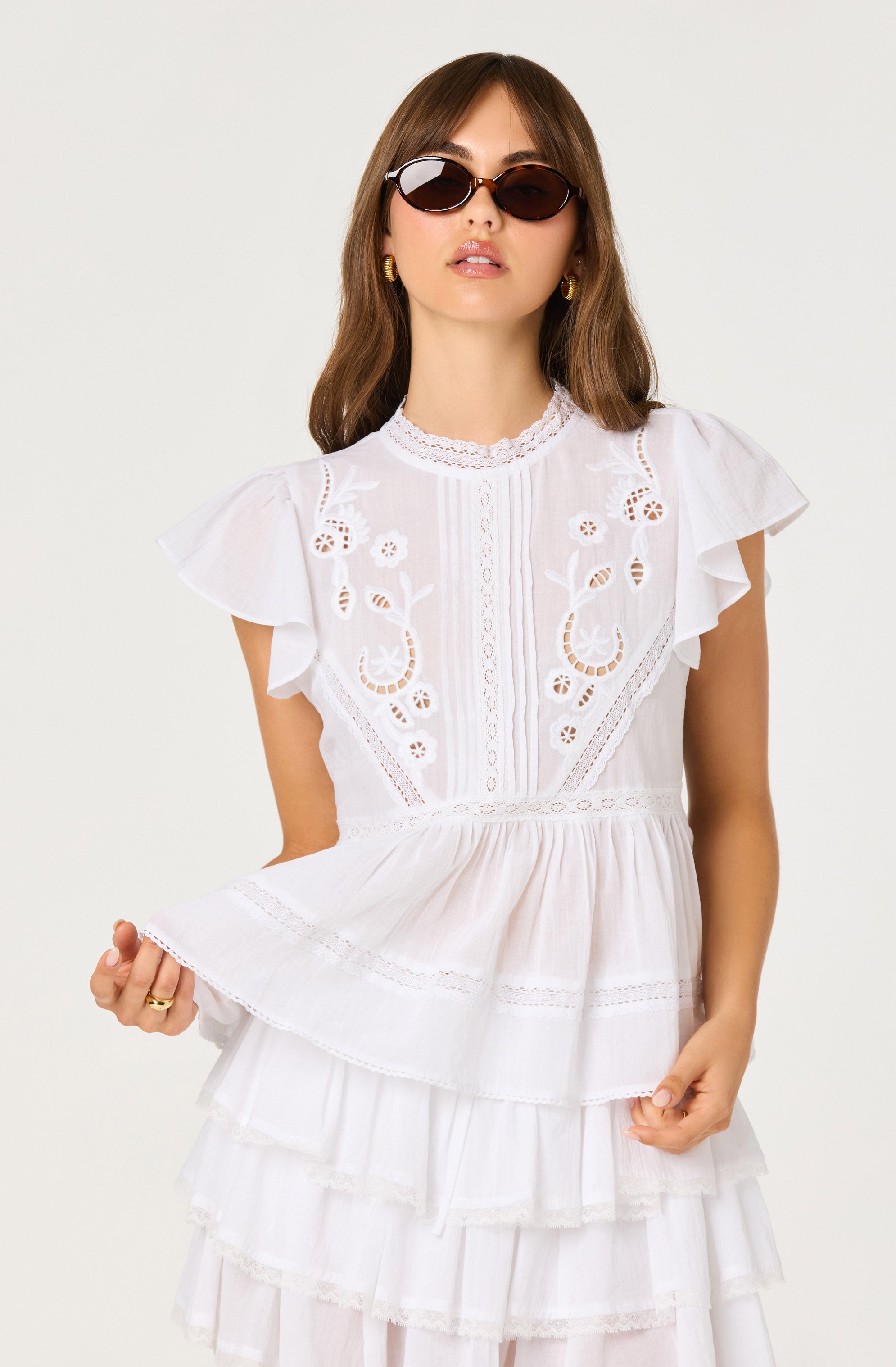 Jenny Eyelet Flutter Sleeve Top - ASTR the Label