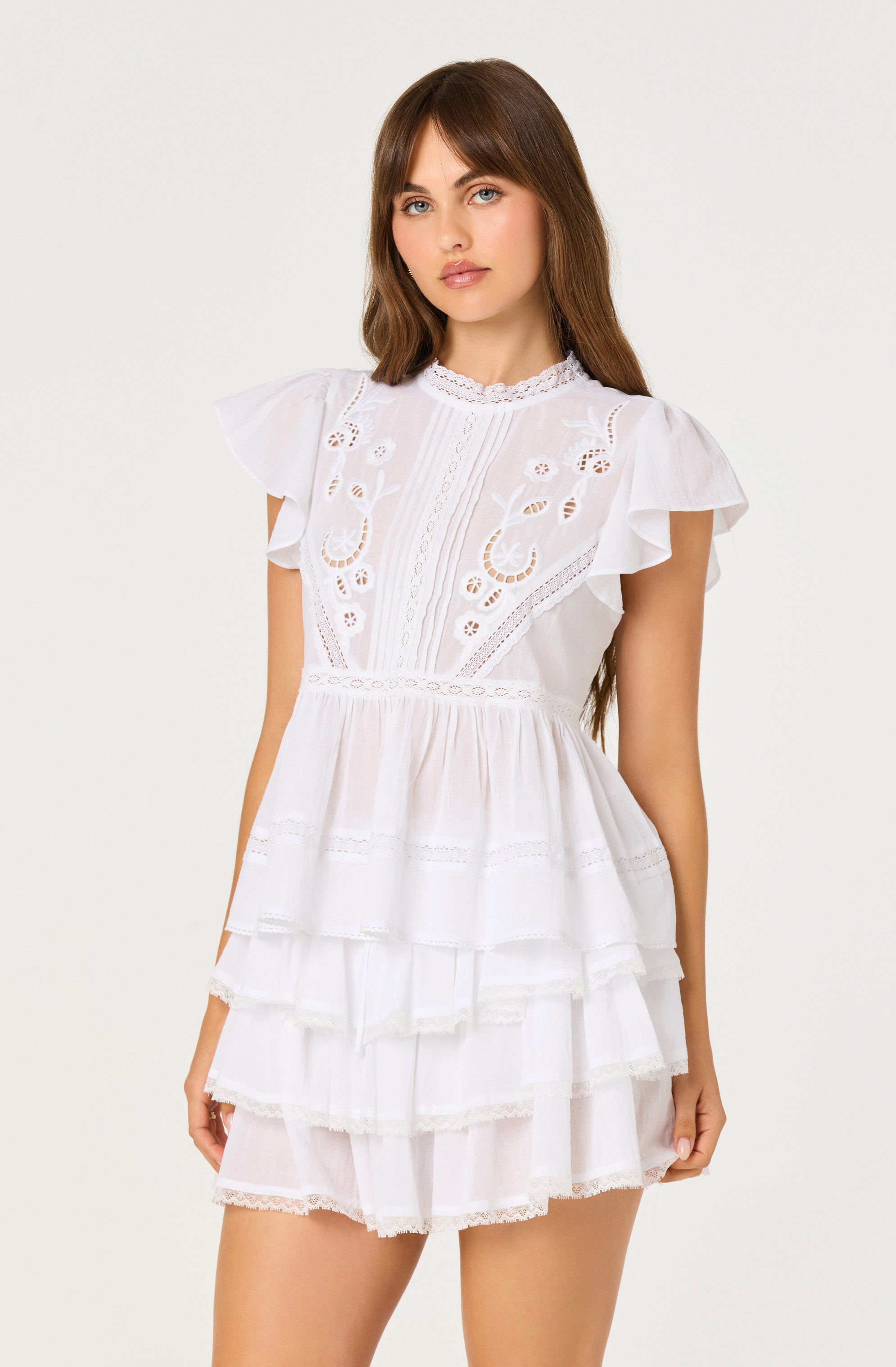 セール1点のみBibiy IRIS RUFFLE TOP ホワイト Jenny Eyelet Flutter Sleeve Top - ASTR the Label
