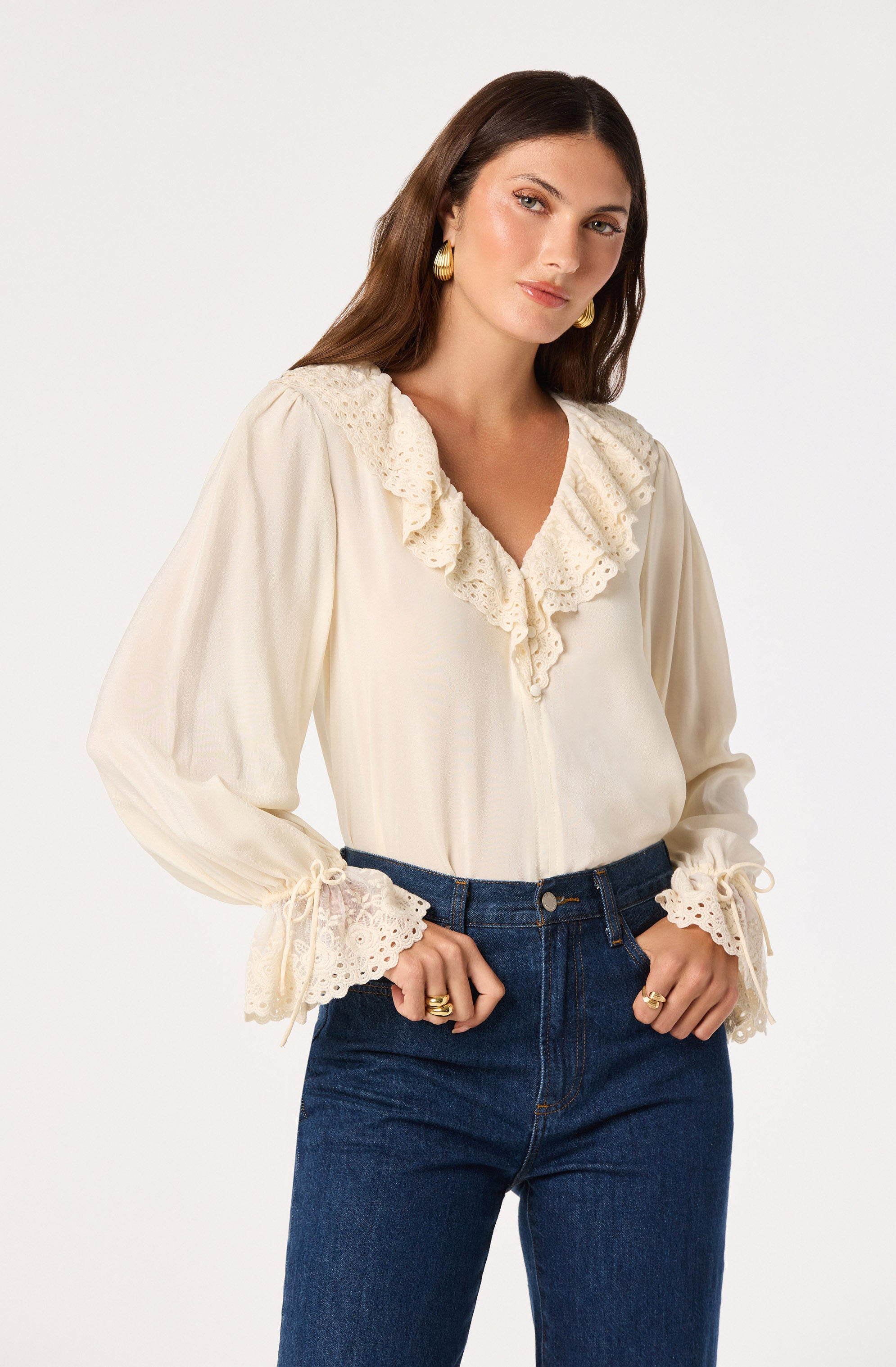 Christy Ruffle Collar V-Neck Blouse - ASTR the Label