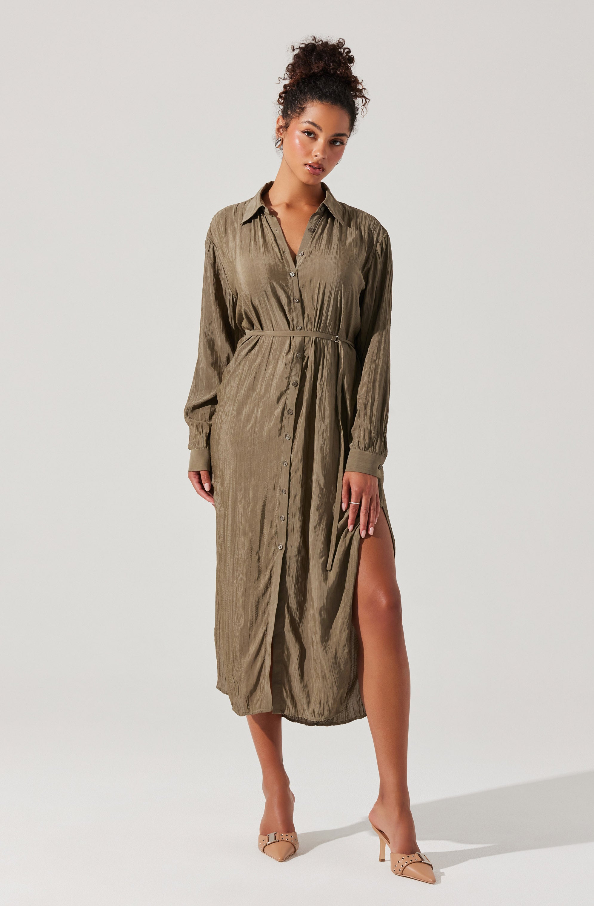 Belted Long Sleeve Shirt Dress - ASTR the Label Belted Long Sleeve Shirt Dress - ASTR the Label