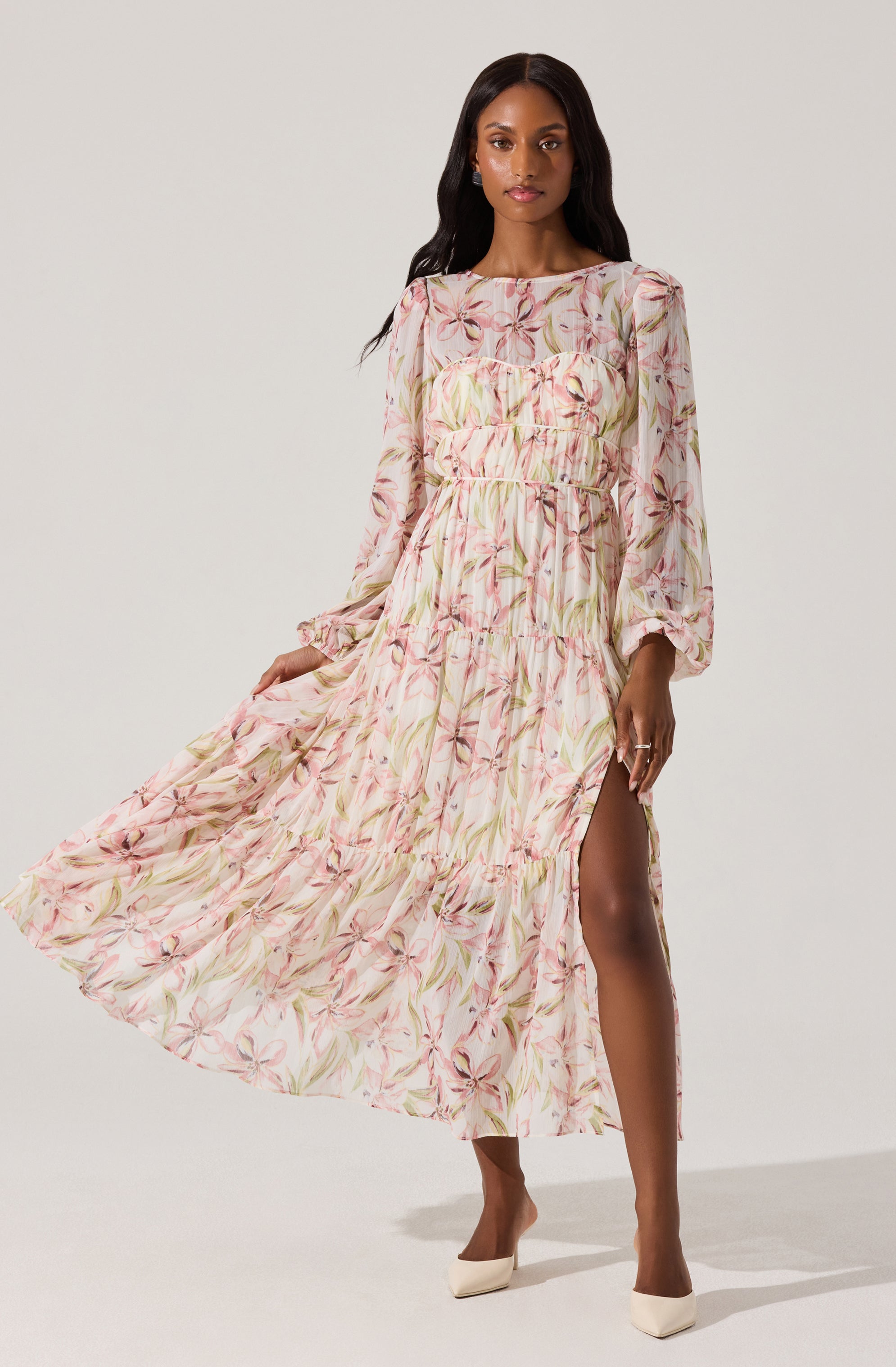 Pleated Chiffon Floral Midi Dress - ASTR the Label Pleated Chiffon Floral Midi Dress - ASTR the Label
