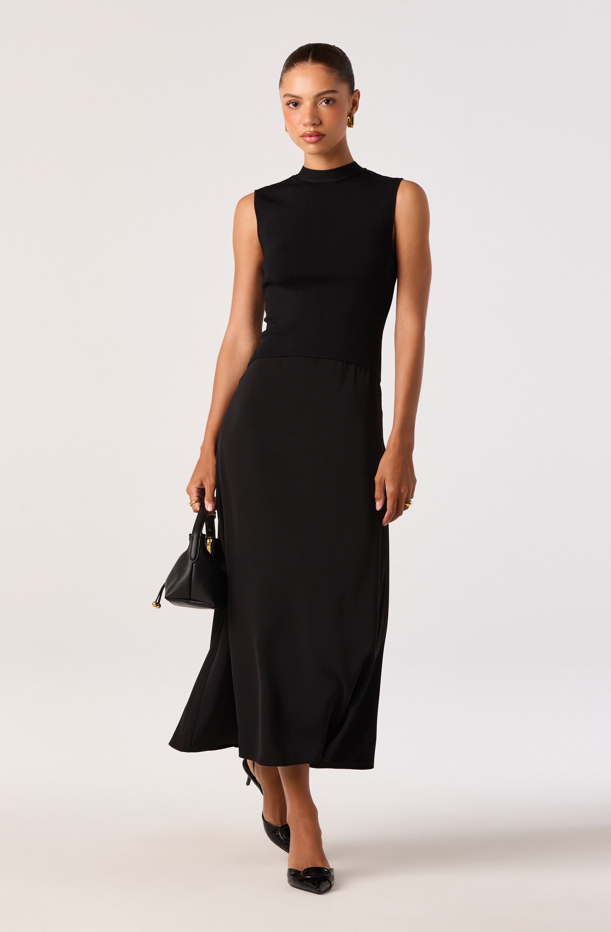 high neck black tie dress ASTR the Label | Ora High-Neck Tie-Back Midi in Brown 2025 quince dress Color:Blue Paisley Ball Gown Black And or night out