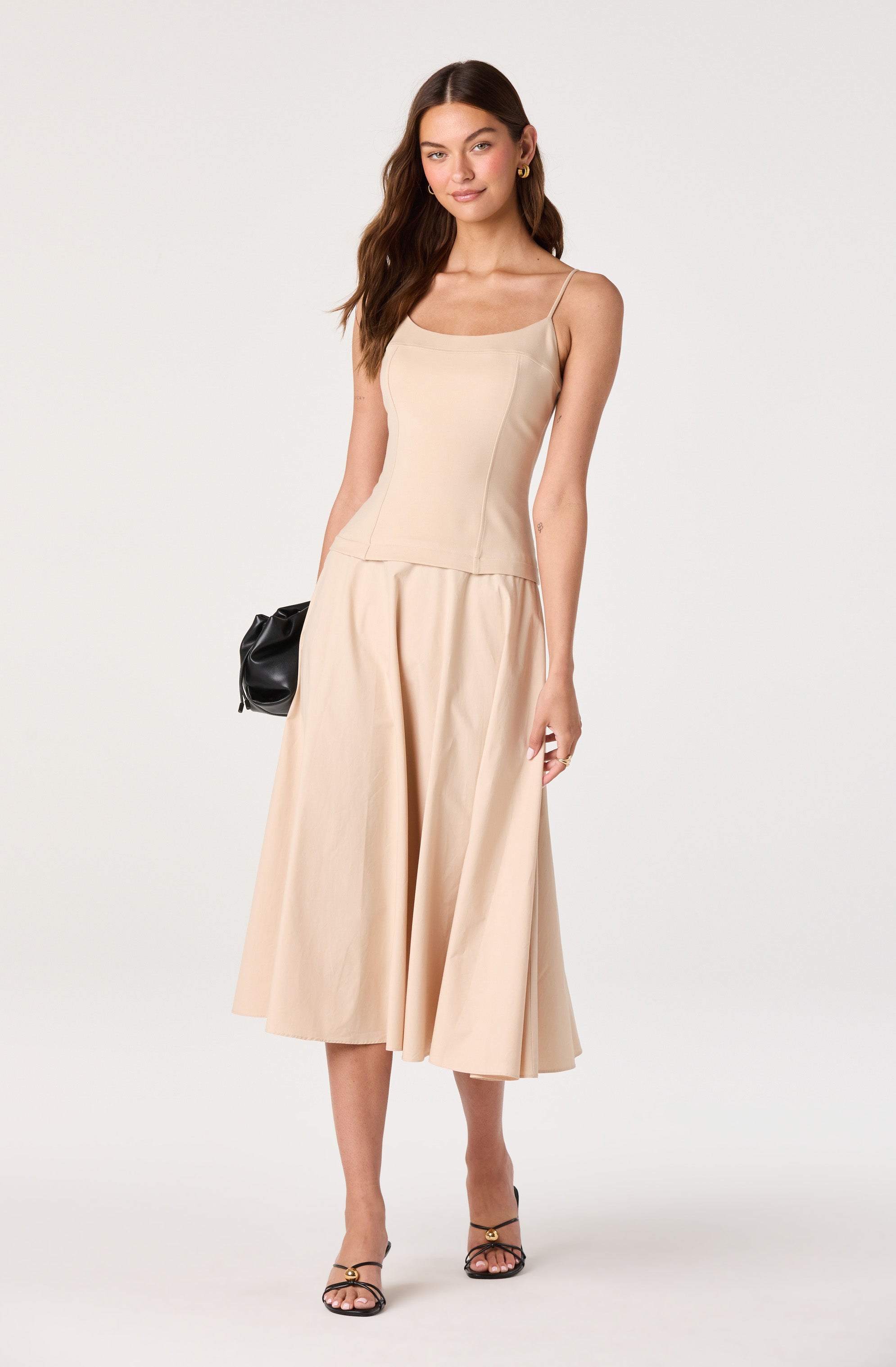 ASTR the Label | Cierra Mixed Media Drop Waist Midi Dress in Natural | Size M ASTR the Label | Cierra Mixed Media Drop Waist Midi Dress in Natural | Size M