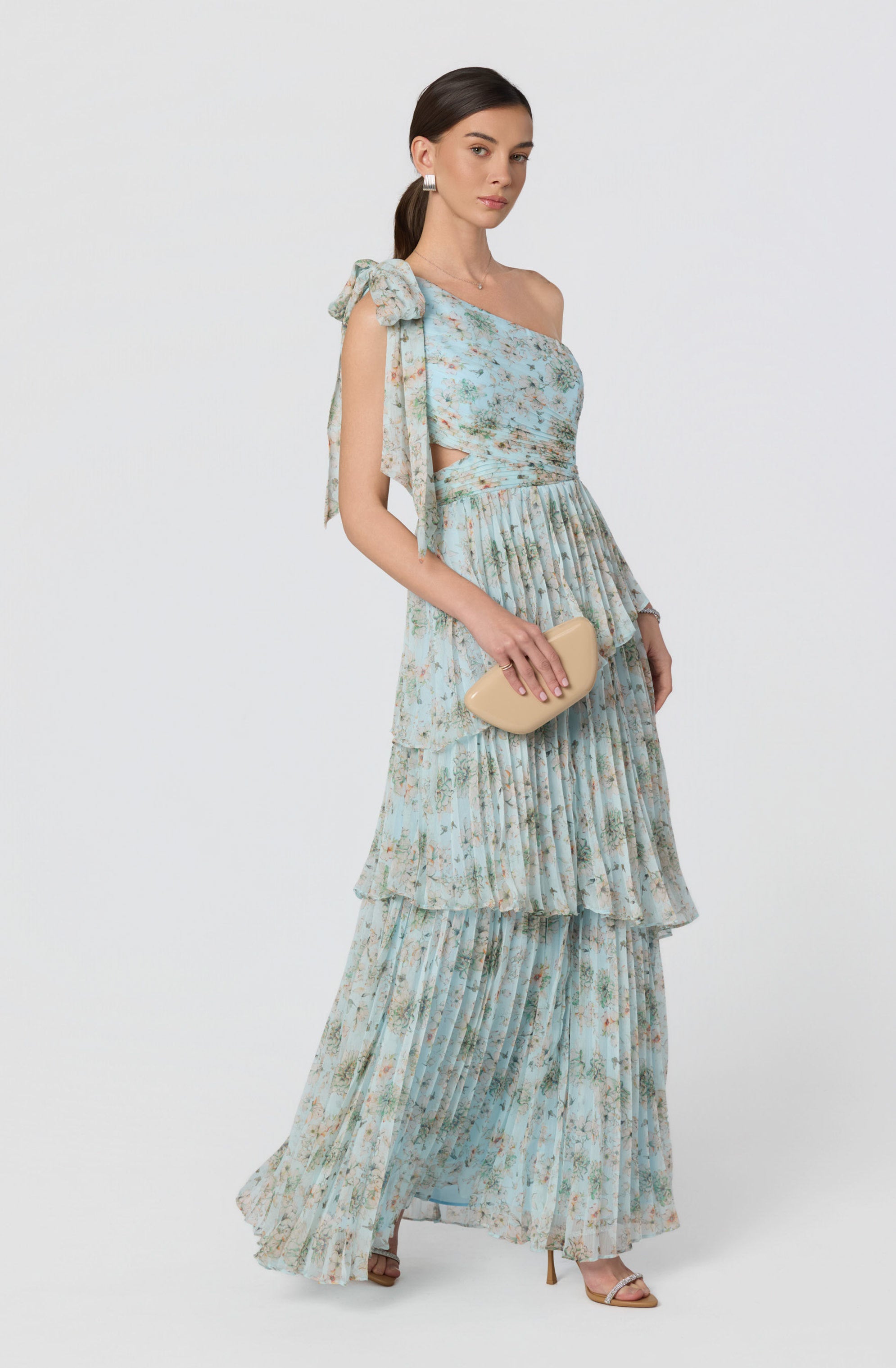 Tearra Floral One-Shoulder Tiered Maxi Dress