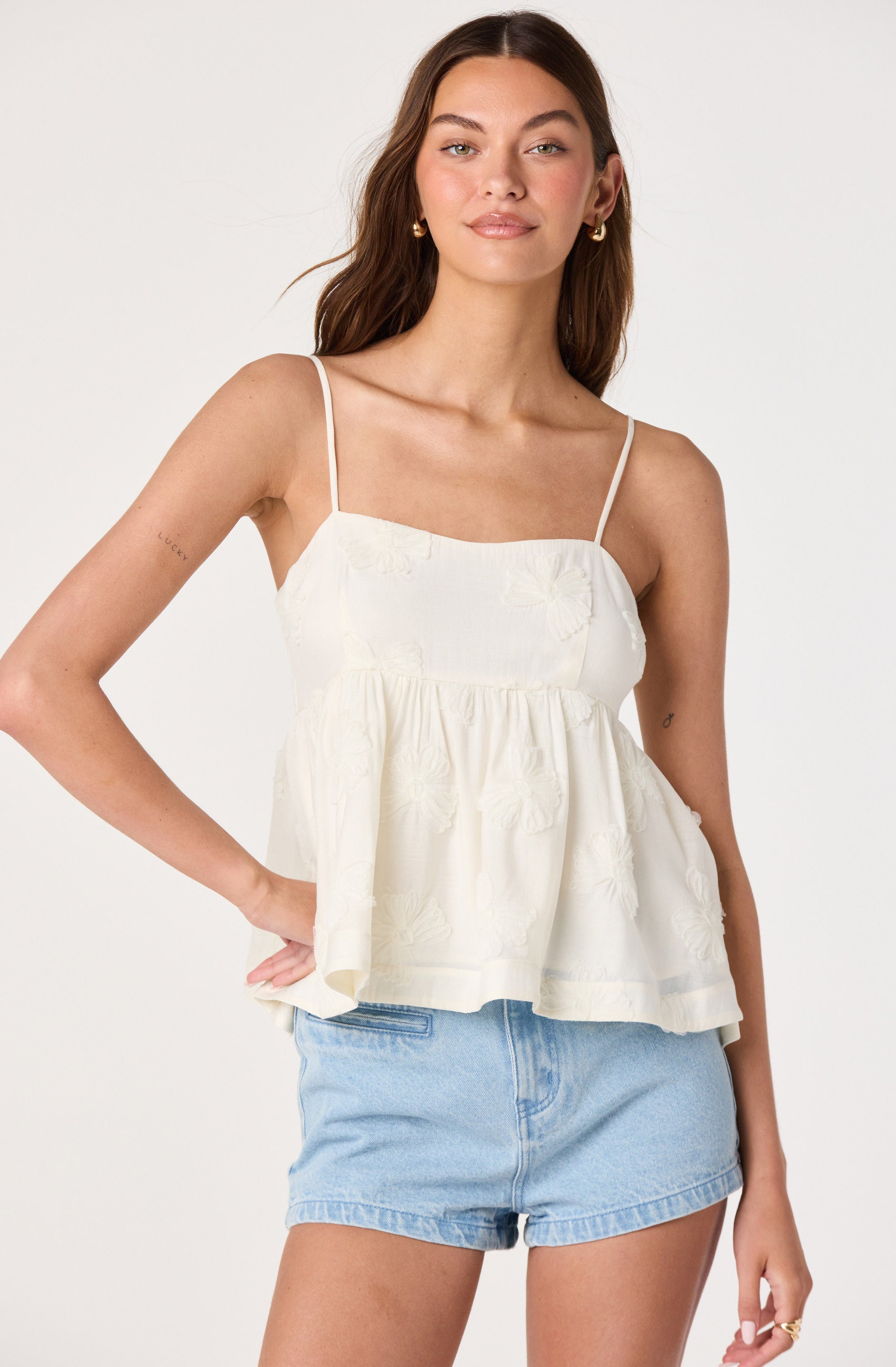 Zoe Floral Applique Babydoll Top - ASTR the Label