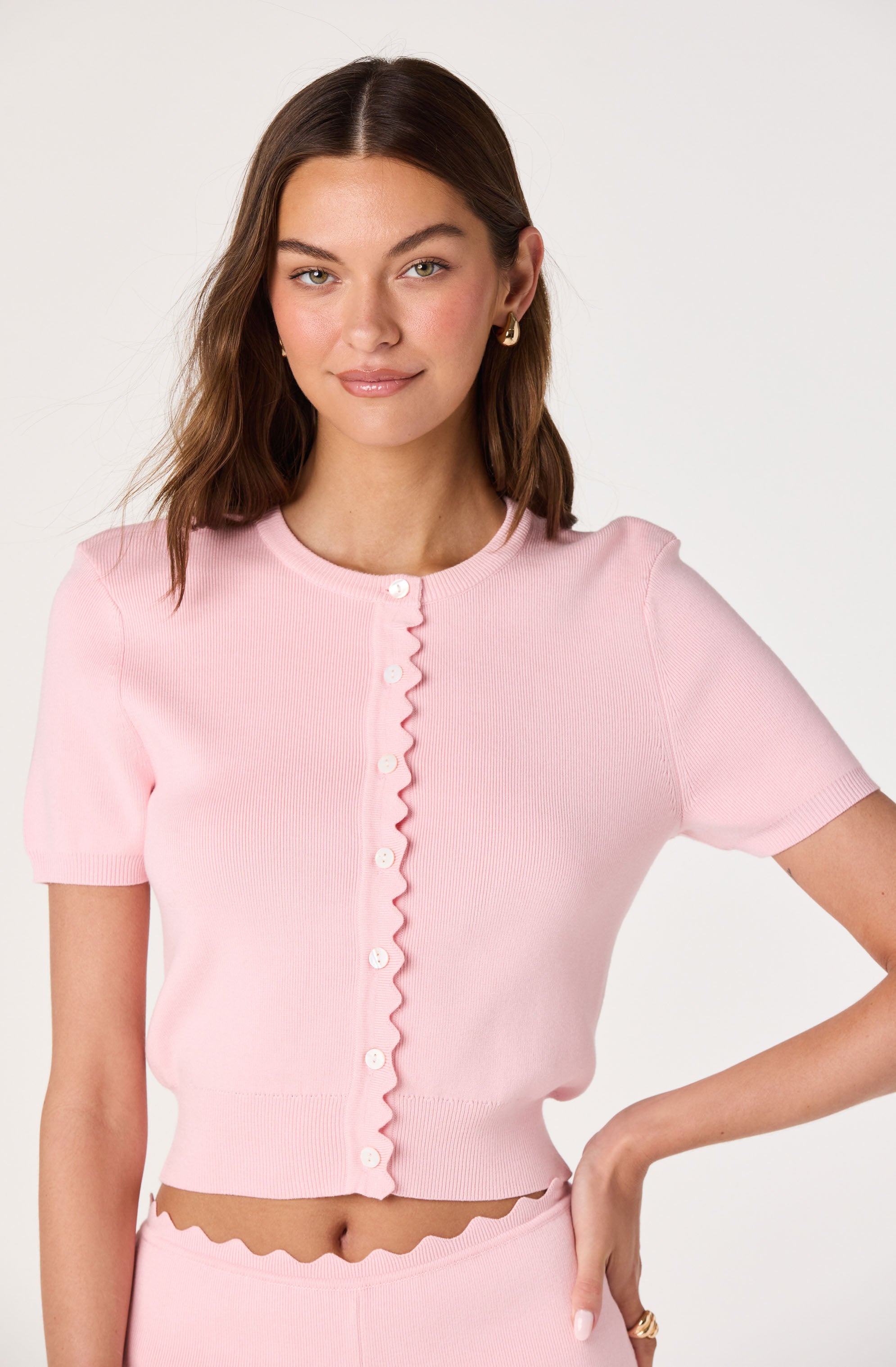 Scalloped Placket Ribbed Cardigan - ASTR the Label