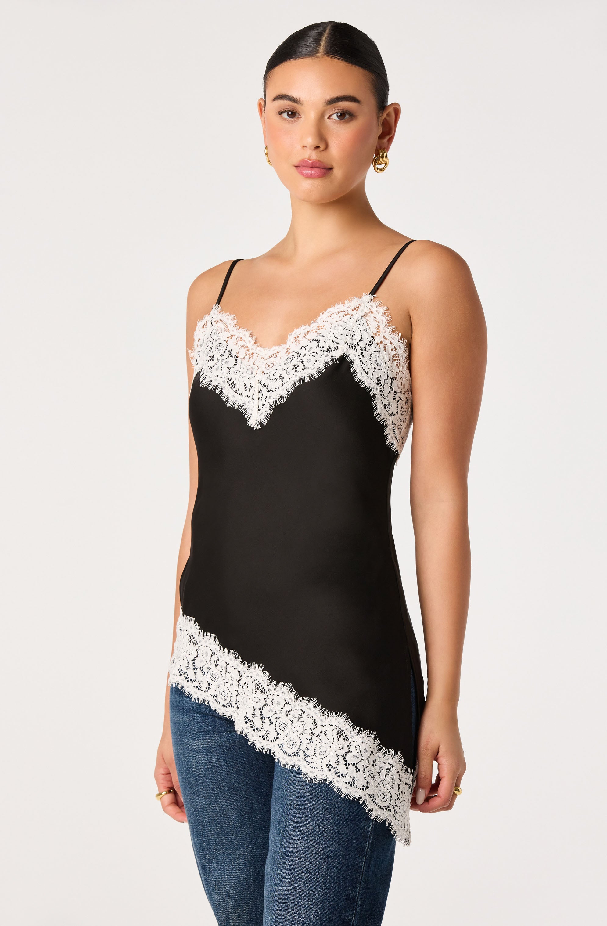 Analise Lace Trim Asymmetric Tank - ASTR the Label