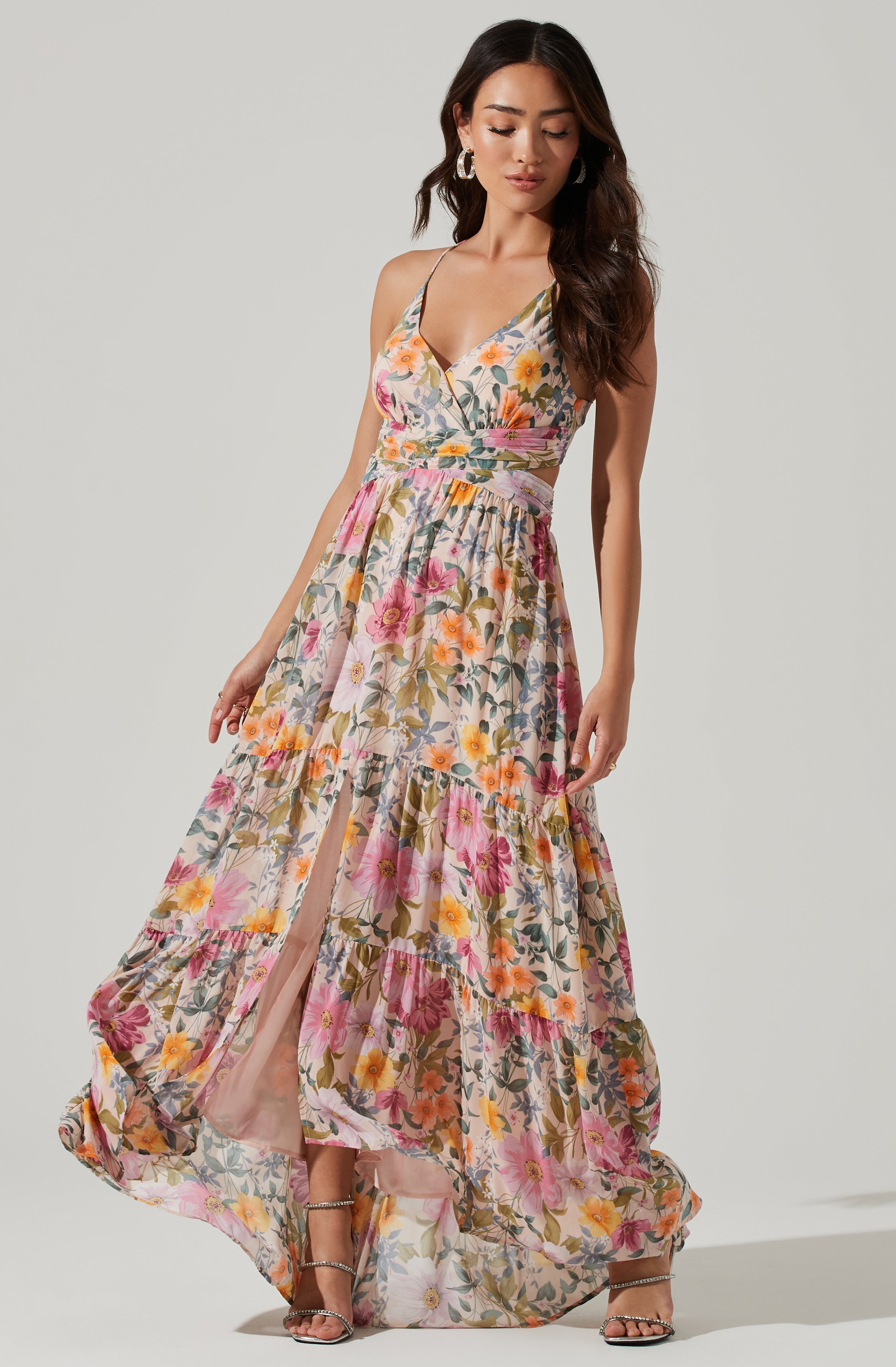 Floral Cut Out Open Back Maxi Dress