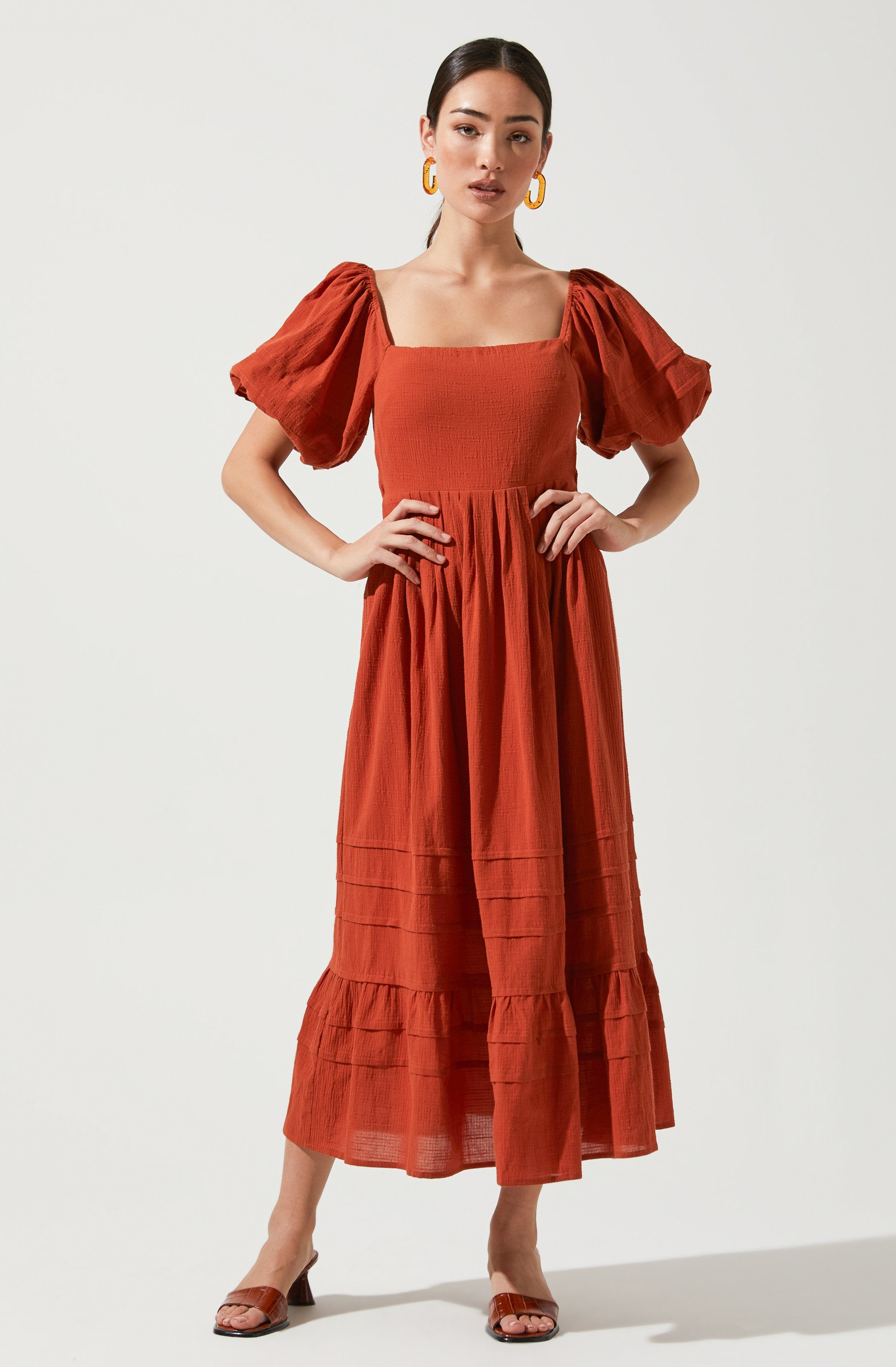 Arizona Puff Sleeve Cutout Midi Dress