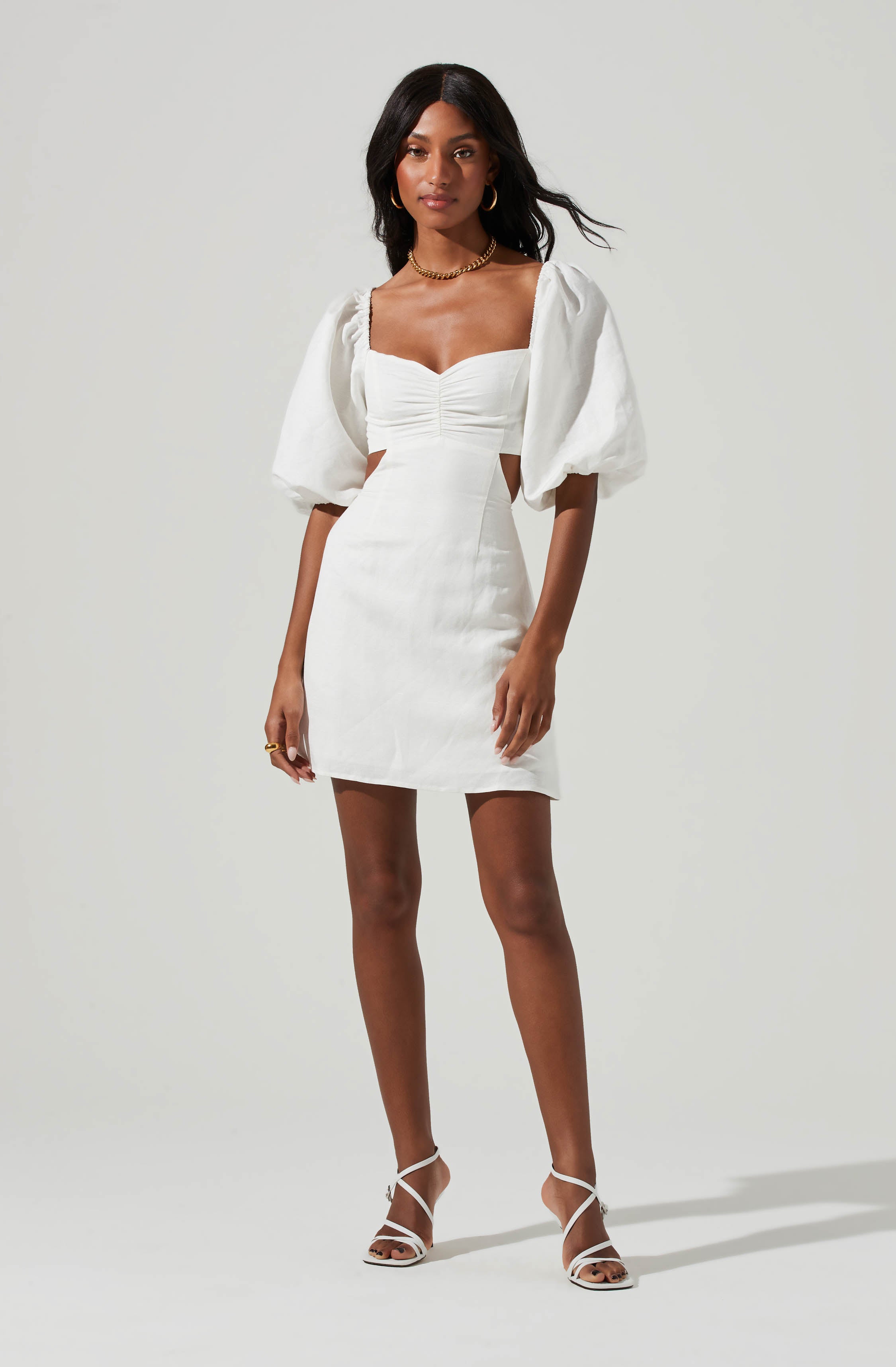 Cherie Puff Sleeve Midi in White Iris