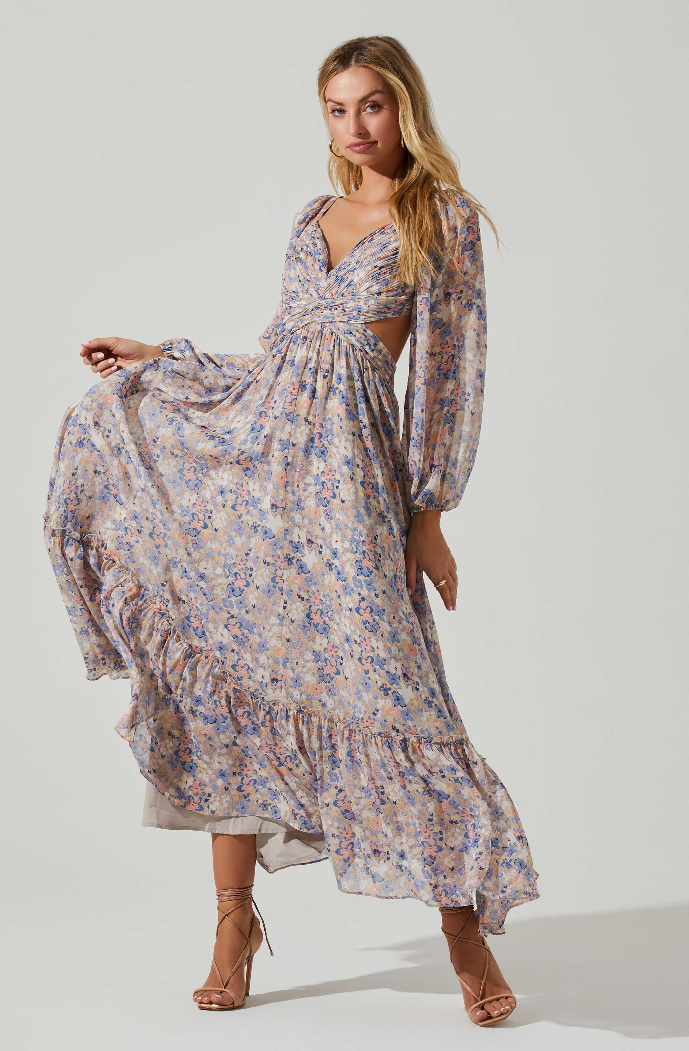 Kammy Floral Open Back Strappy Long Sleeve Maxi Dress – ASTR The Label