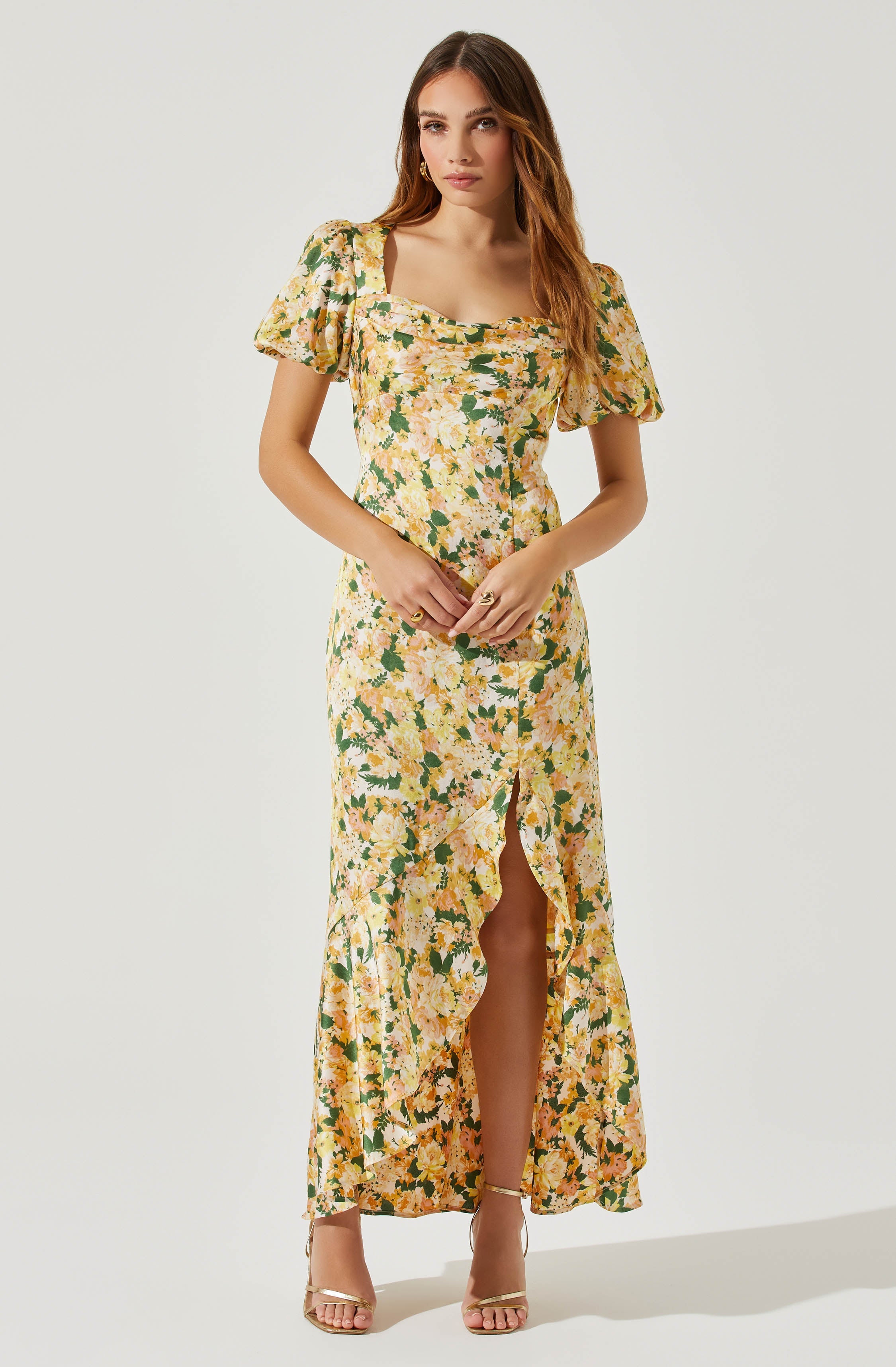 Yellow maxi dress with flowers Clearance