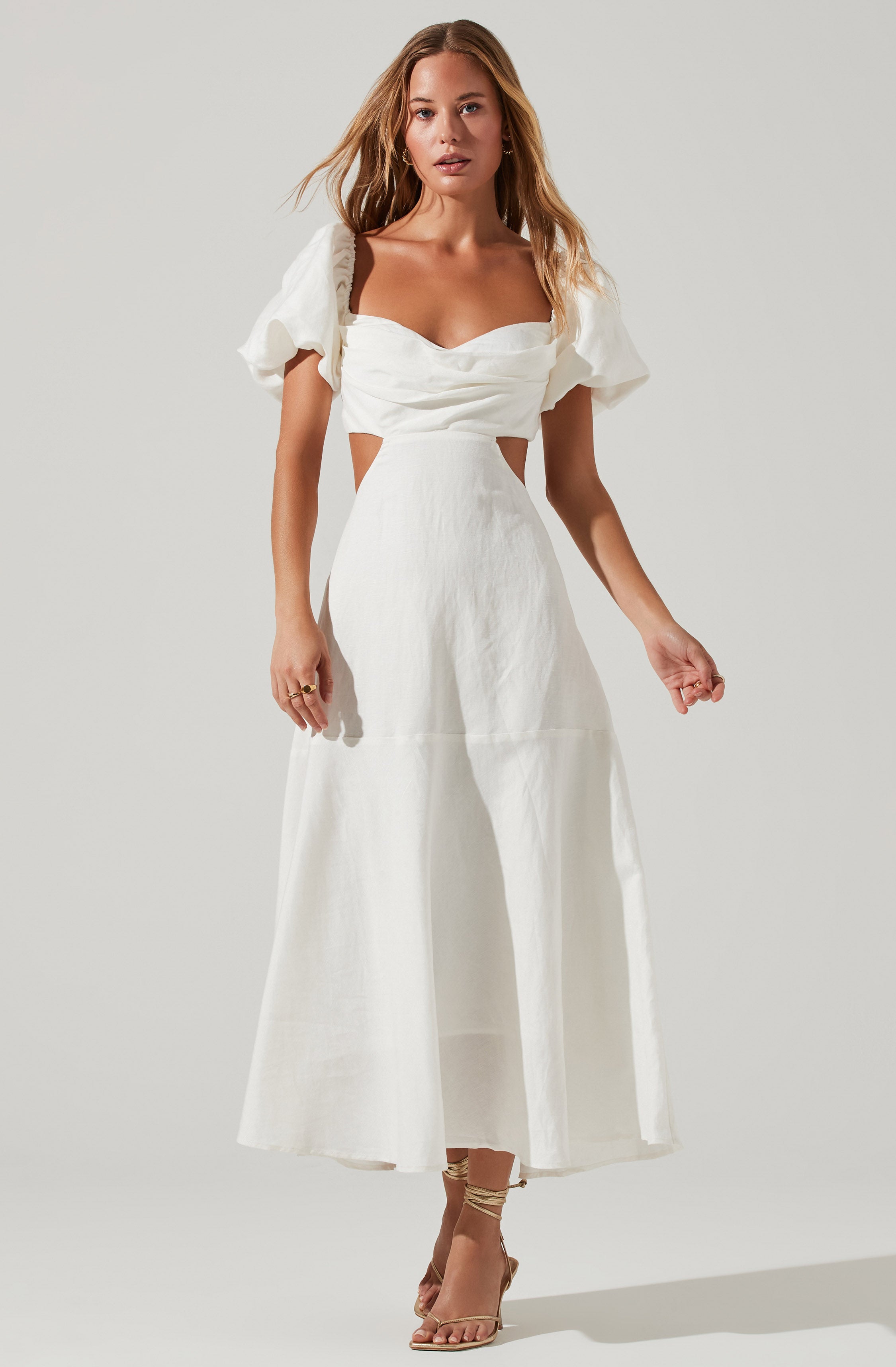 Only the Good Times White Sleeveless Cutout Midi Dress