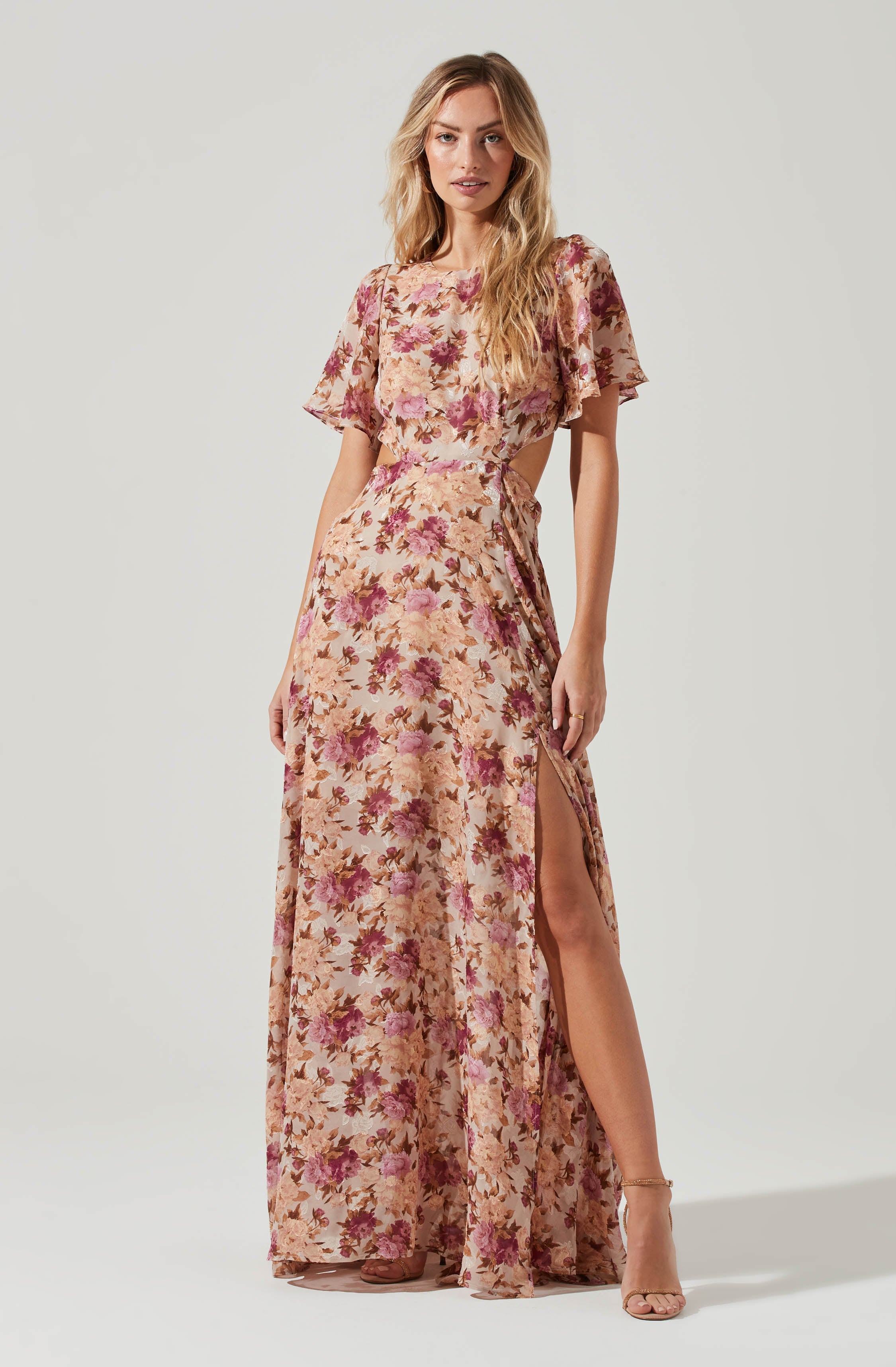 Katrina Floral Cutout Flutter Sleeve Maxi Dress – ASTR The Label