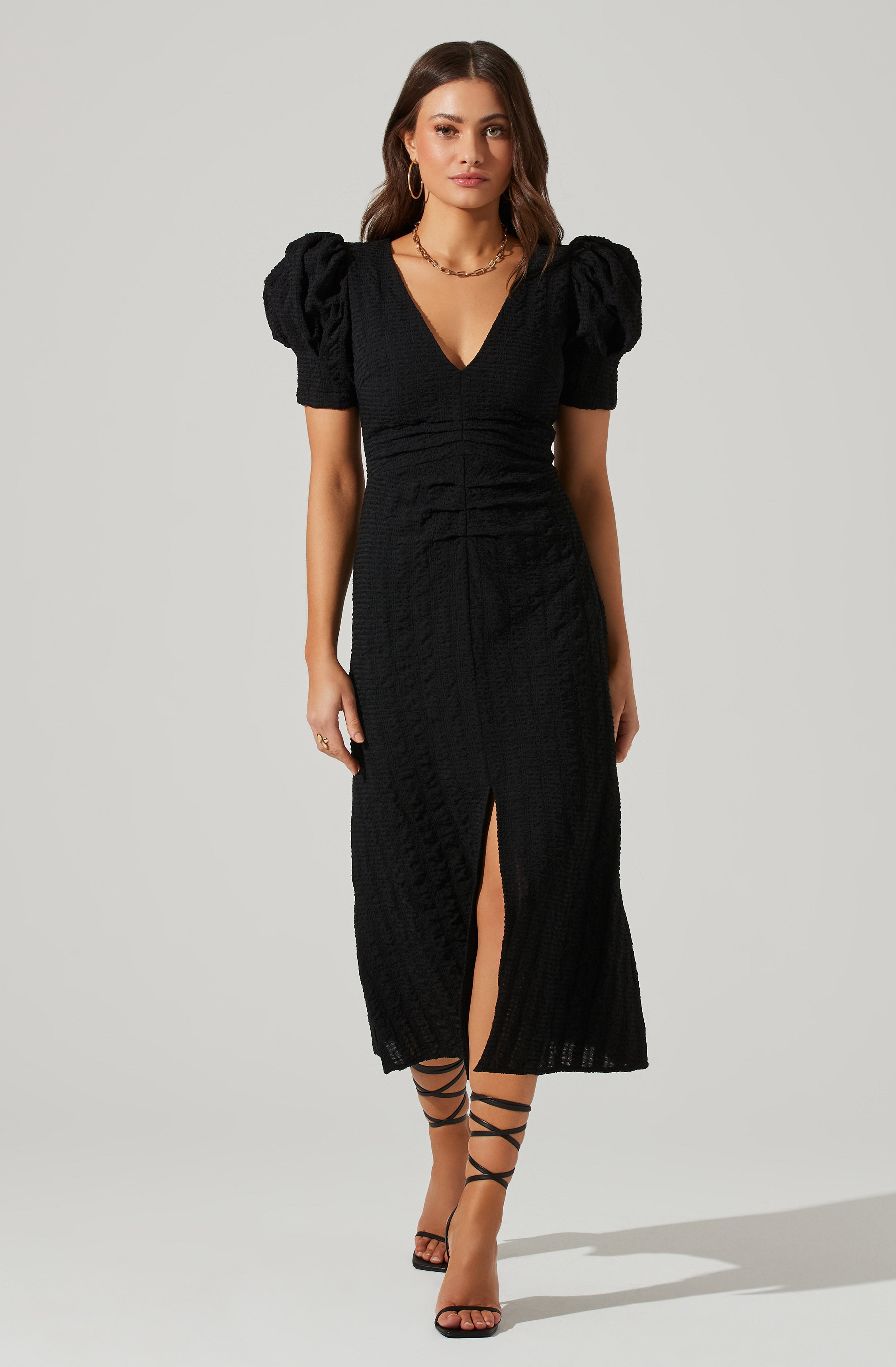 The Sleeve V Front Puff ASTR Dress – Label Midi